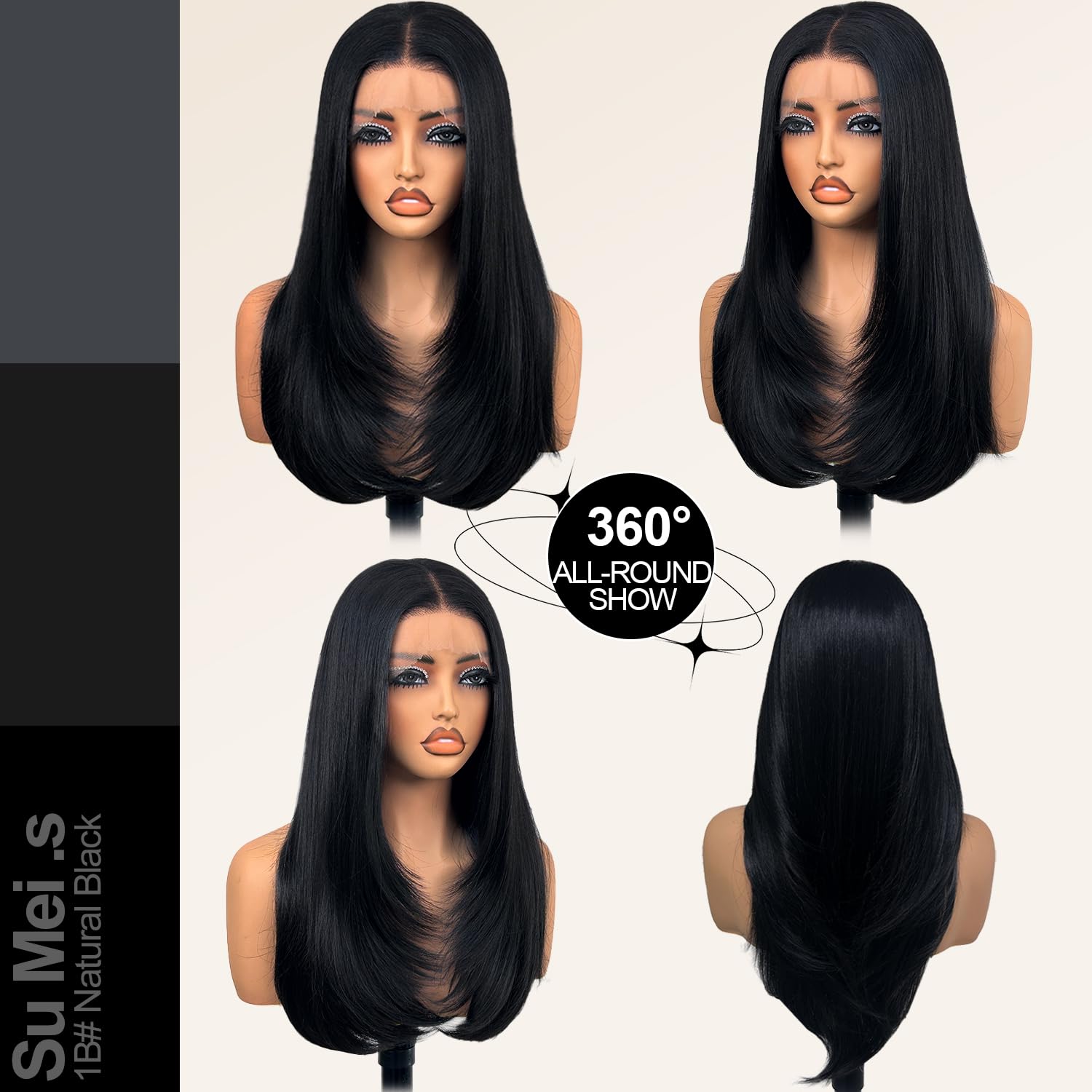 Su Mei.s Glueless Synthetic Lace Front Wig 26 Inches Long Straight Black Wigs for Black Women 13x5x1 HD Lace Hand Tied Pre Plucked Hairline (#1B Natural Black, 26 Inch) - Image 5