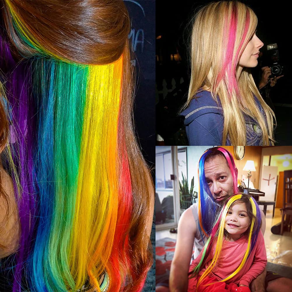 32Packs Colored Hair Extensions 20Inch Straight Color Clip in on Hair Extension Rainbow Party Highlights Synthetic Hairpiece(16 colors) - Image 5