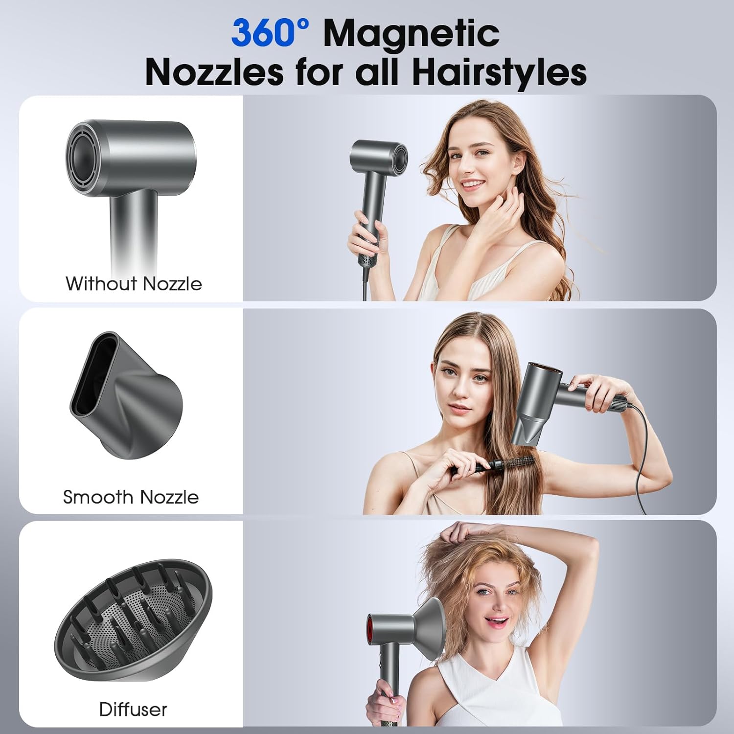 High-Speed Hair Dryer, 150000RPM Brushless Motor for Ultra-Fast Drying, 500M Ionic Negative Blow Dryer for Frizz Reduce, Low Noise Hair Blow Dryer with Magnetic Diffuser for Home Travel Salon - Image 4