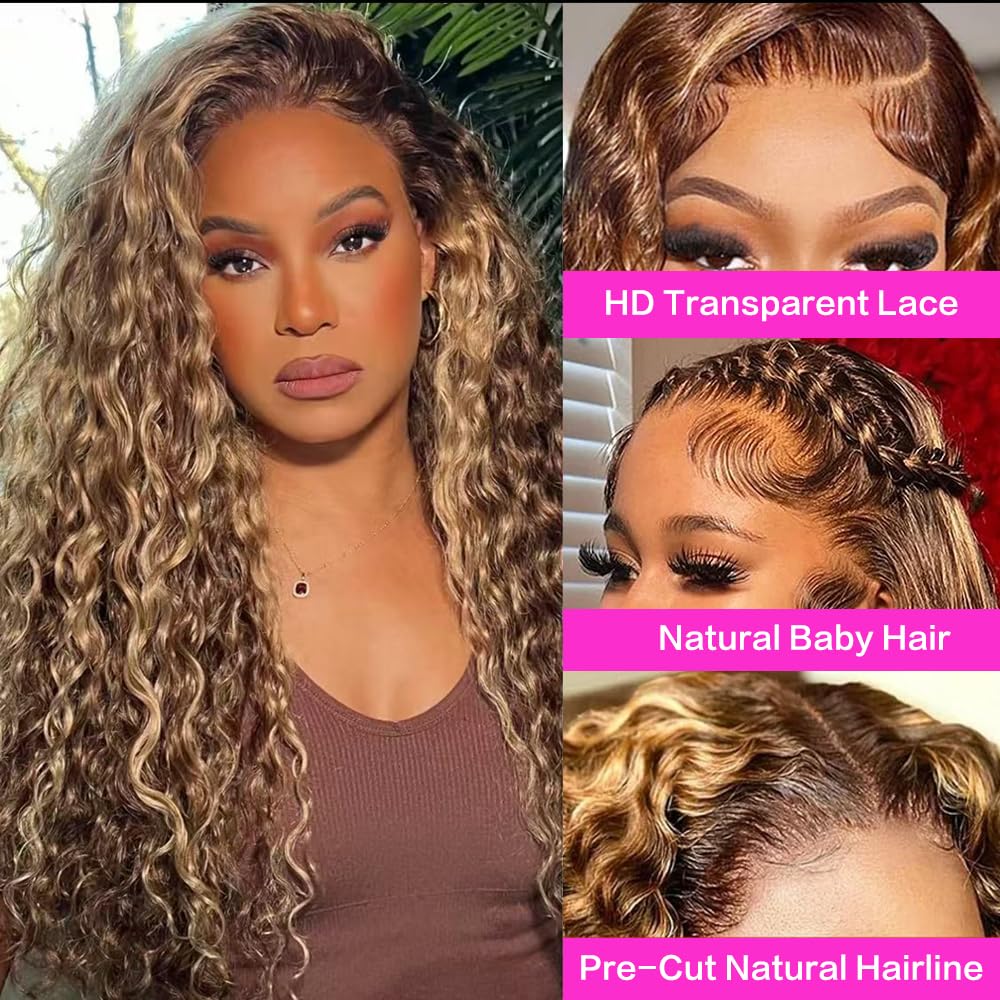 30inch Highlight Ombre Lace Front Wig Human Hair 13x6 HD Honey Blonde 4/27 Deep Wave Lace Frontal Wigs Glueless Wigs Human Hair - Image 2