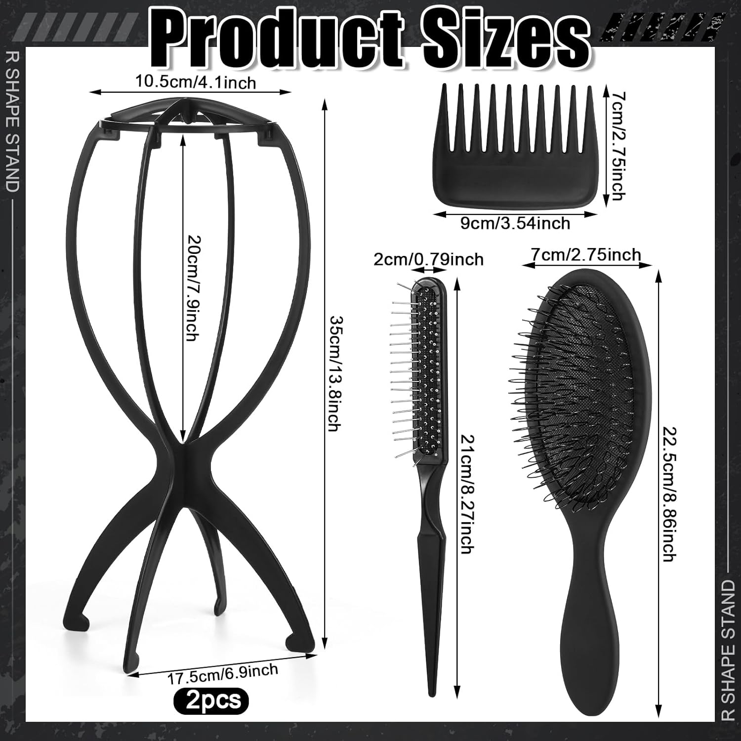 ProSuites 2 Pack Wig Head Stand with 3 PCS Wig Brush Comb, Travel Wig Holder Comb Set for Women Multiple Wigs - Image 2