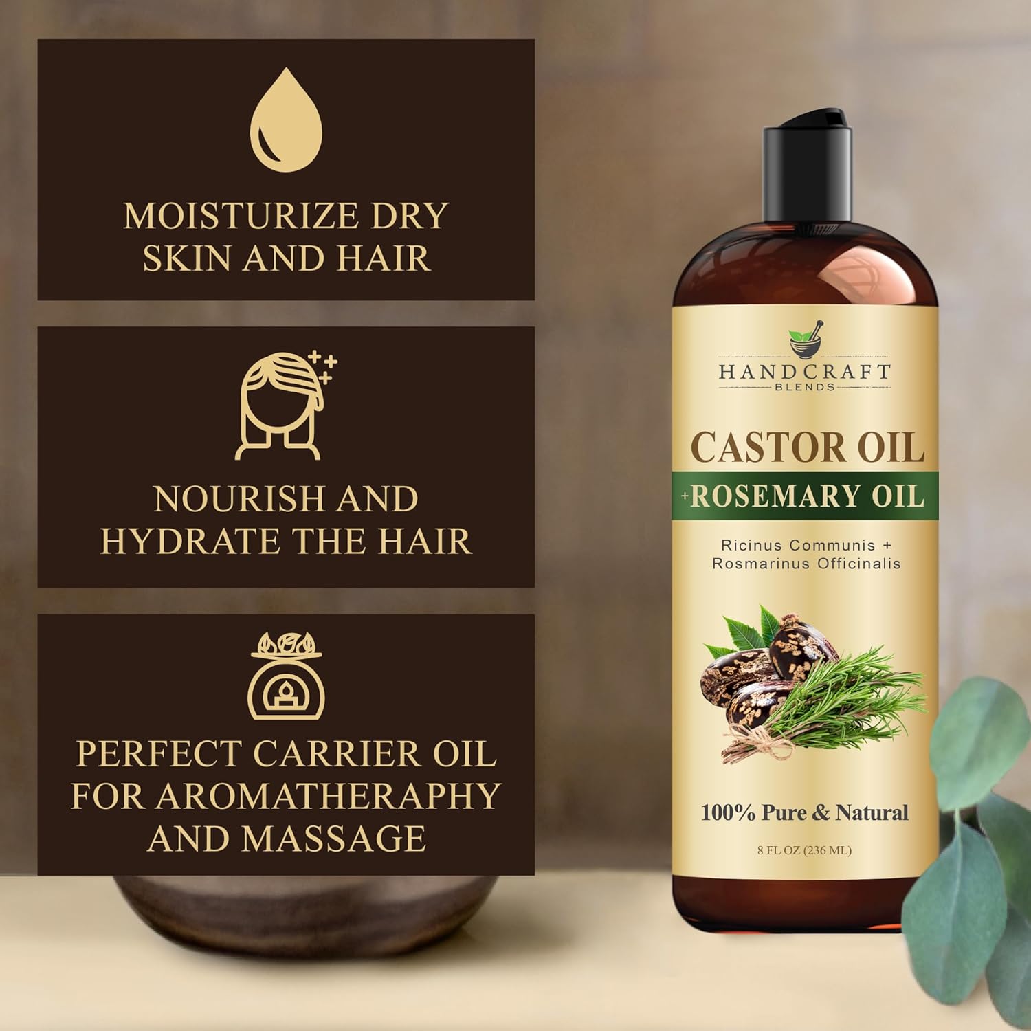 Handcraft Blends Castor Oil with Rosemary Oil 8 Fl Oz | 100% Pure and Natural | Premium Grade Carrier Oil | Hair, Eyelashes and Eyebrows | Hair and Body - Image 8