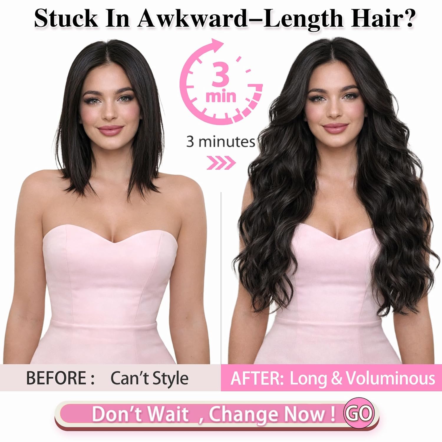 ALXNAN Clip in Long Wavy Synthetic Hair Extension 24 Inch Black Brown 4PCS Thick Hairpieces Fiber Double Weft Hair for Women - Image 2