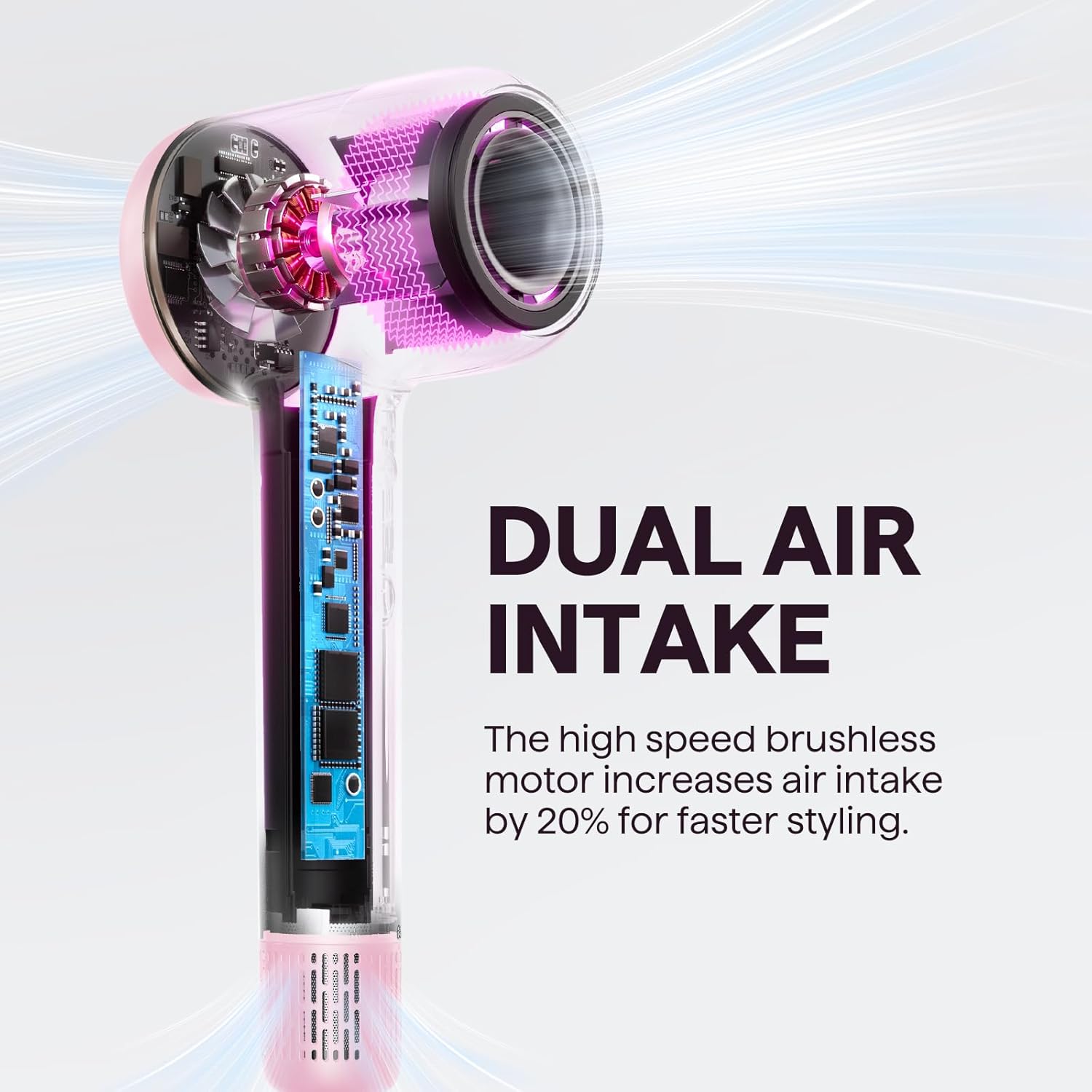 Hair Dryer, Wavytalk Turblow Pro Fast Drying Blow Dryer with Diffuser, High Speed Hair Dryer with 110,000 RPM, Pro Negative Ions for Reduces Damage, Frizz Smoothing, 3 Speeds & 3 Temps, Pink - Image 4