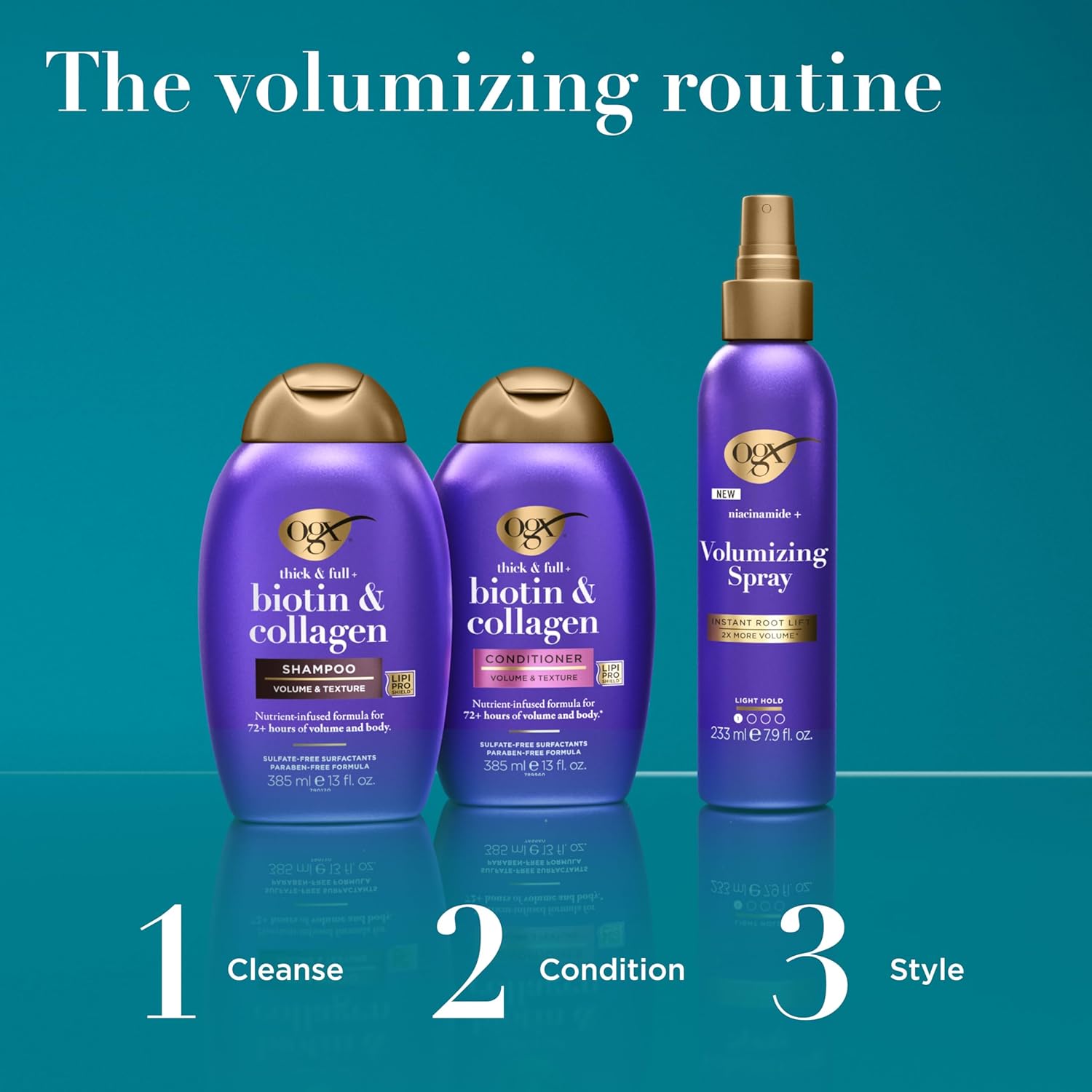OGX Thick & Full + Biotin & Collagen Volumizing Conditioner, Nutrient-Infused Conditioner with Vitamin B7 Biotin Gives Hair Volume & Body for 72+ Hours, Sulfate-Free Surfactants, 13 fl. Oz - Image 7