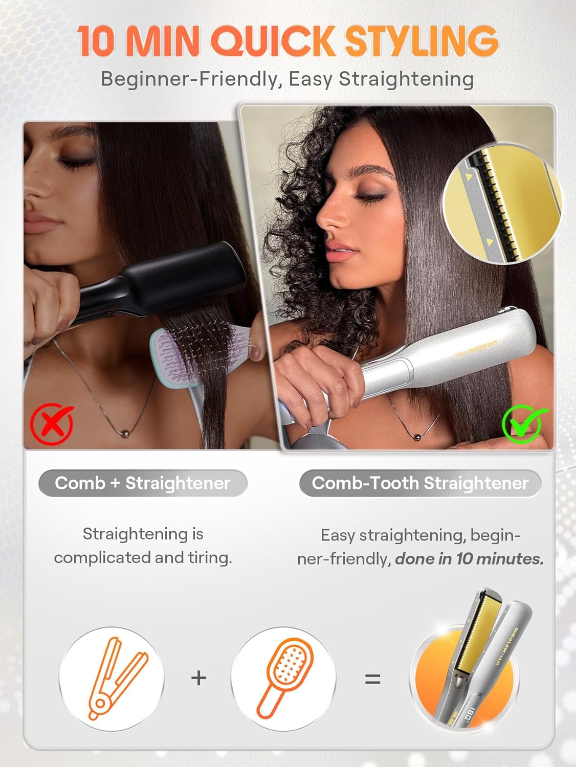 SHEGLAM Hair Straightener, 1.5" Flat Iron Straightener and Curler with Comb Tooth Adjustable Smart Memory Temp 270-450°F Dual Voltage Portable Flat Iron Hair Straightener for All Hairstyles Anti-Frizz - Image 3