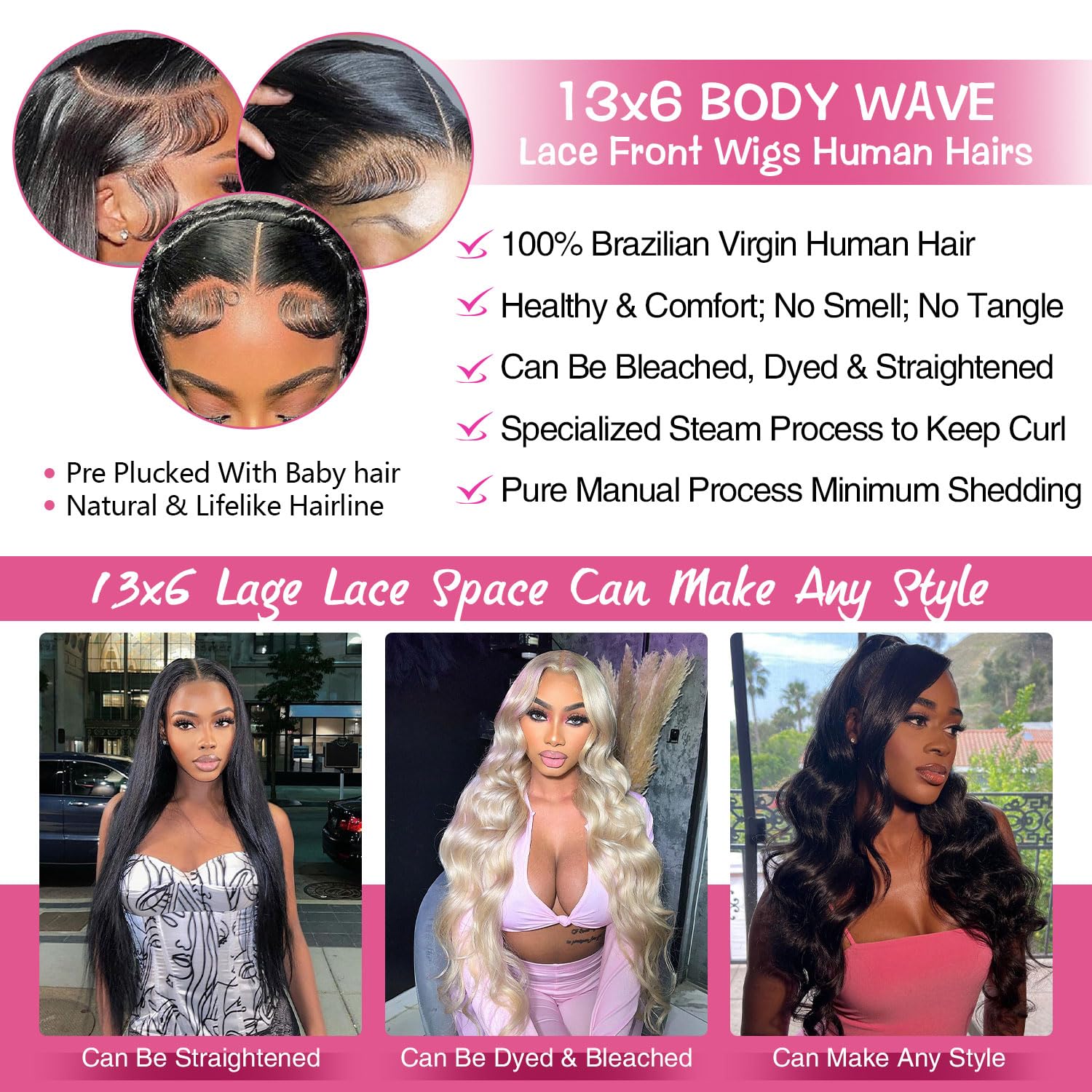 13x6 Lace Front Wigs Human Hair Pre Plucked 200% Density Body Wave HD Lace Front Wigs Human Hair Transparent Frontal Glueless Wigs Virgin Human Hair with Baby Hair for Women Natural Black 30 Inch - Image 6