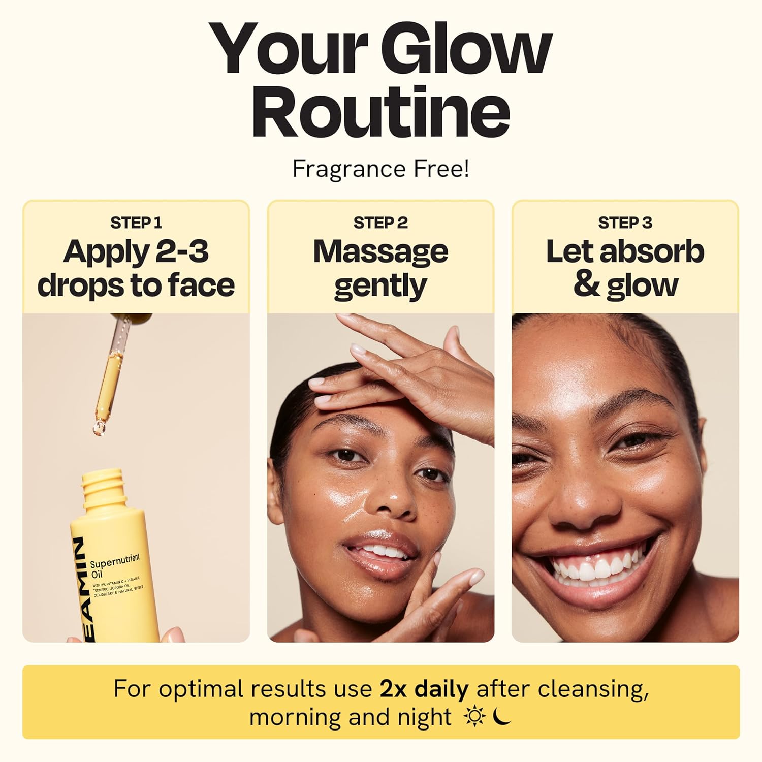 Gleamin Supernutrient Facial Oil - 3% Vitamin C with Jojoba Oil, Cloudberry & Turmeric for Hydration, Firm Look & Even Tone - Lightweight, Fragrance-Free, Skin Care for Women and Men - 1 Fl Oz - Image 6