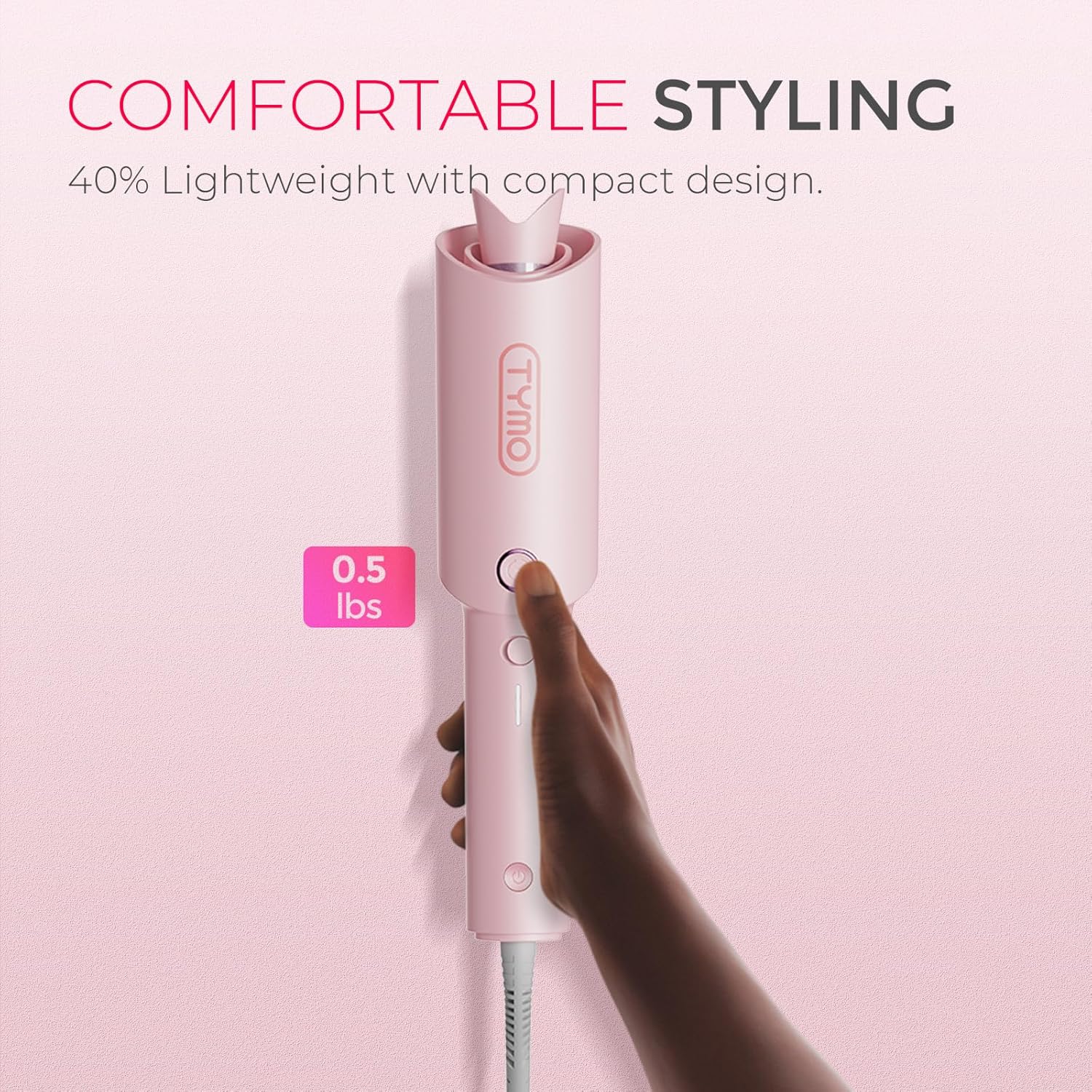 TYMO Automatic Rotating Curling Iron - TYMO CURLPRO Beach Waves Curling Wand, Portable Hair Curler, 500 Million Ionic, Dual Voltage & Lightweight for Travel, Ceramic Coating, 1 Inch, Pink - Image 7