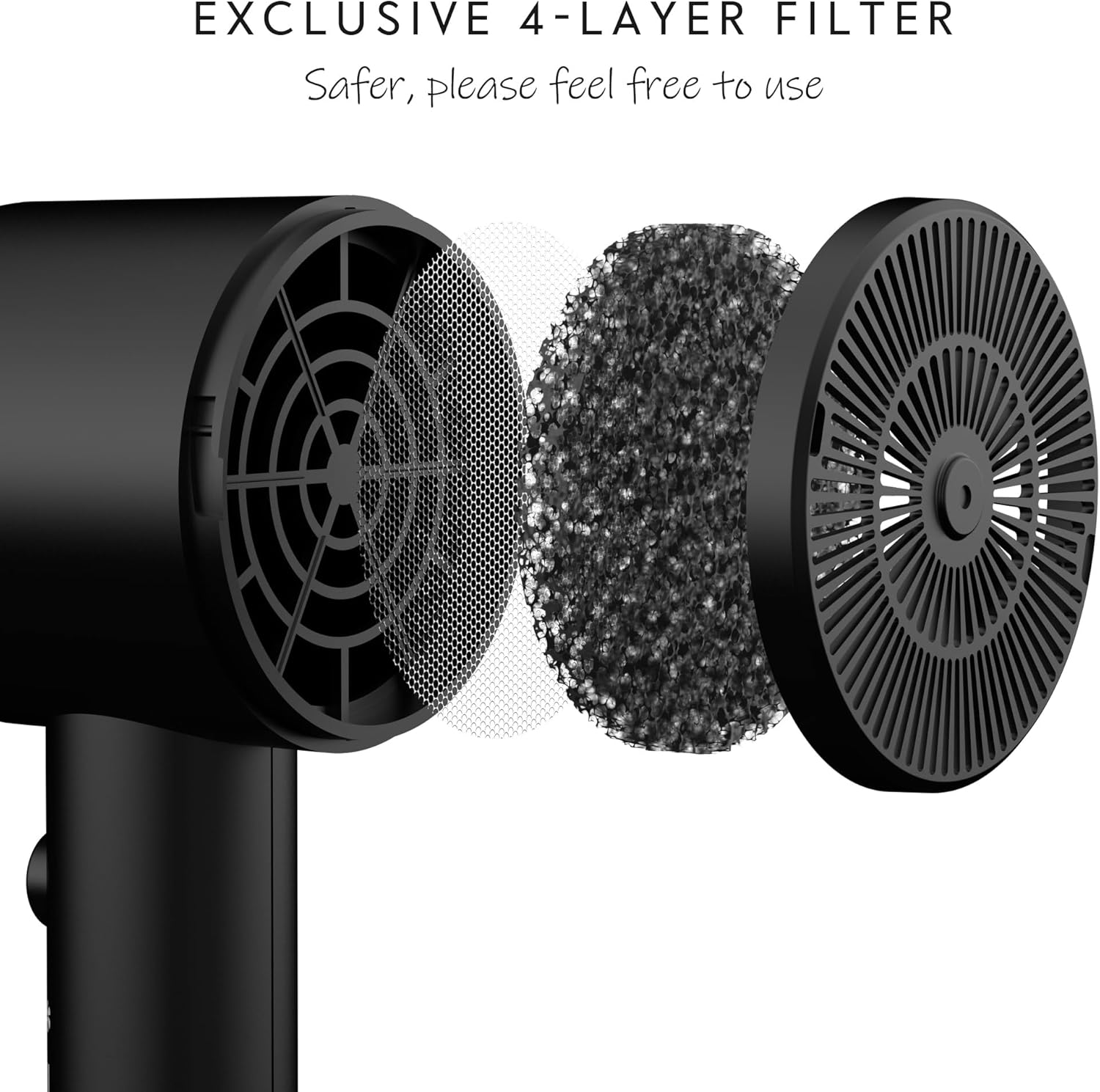 AINA Hair Dryer with Diffuser, Blow Dryer for Women | Advanced Ionic Technology, Ceramic Coating | Cold Shot Features Turbo Heat for Fast Drying and Shine 110V/ALCI (Vader Black) - Image 2