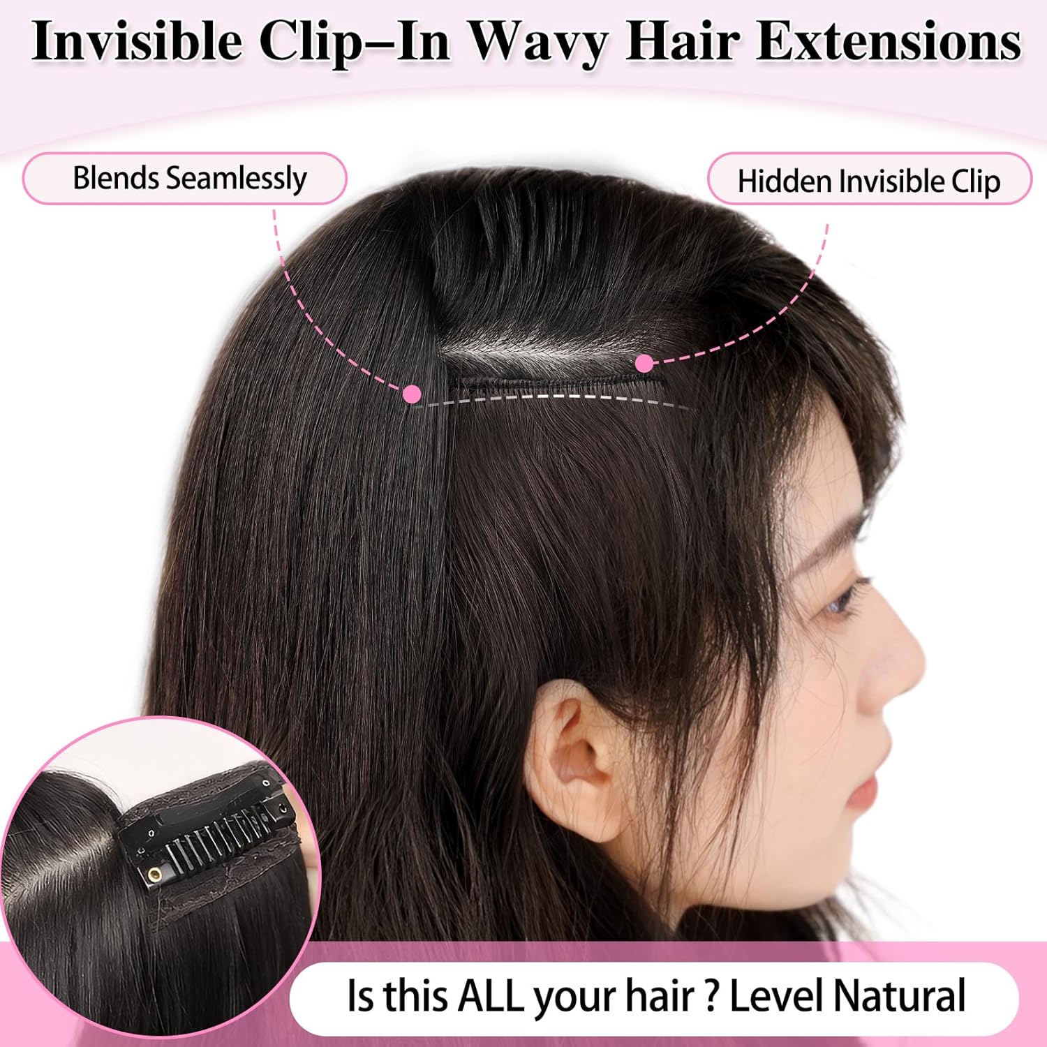 ALXNAN Clip in Long Wavy Synthetic Hair Extension 24 Inch Black Brown 4PCS Thick Hairpieces Fiber Double Weft Hair for Women - Image 5