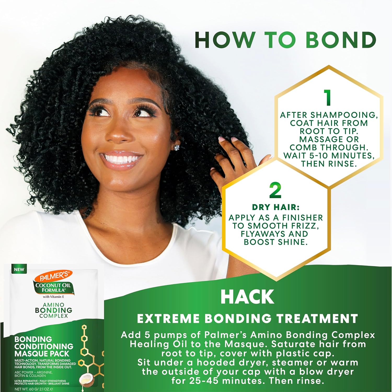 Palmer's Amino Bonding Complex Hair Mask, Intense Conditioning Masque Pack with Coconut Oil & Vitamin E, Heat Protectant, Anti Frizz, Adds Shine, Protects Hair Growth, All Hair Types, 2.1 oz packette - Image 5