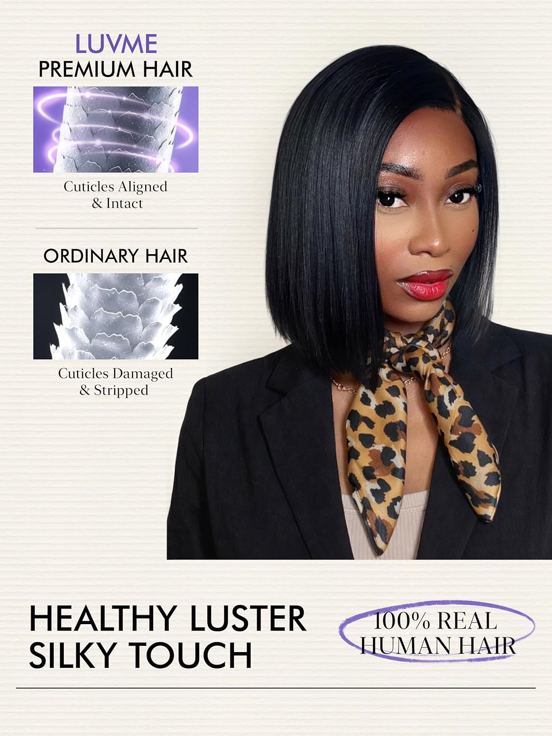 LUVME HAIR Bob Wig 100% Human Hair Wigs Protective Wig Glueless Without Spray Lace Front 10 Inches Bob, Pre Cut Plucked Lace Short Wig Ready To Go Natural Color Straight Bleached Knots Black Wigs - Image 6