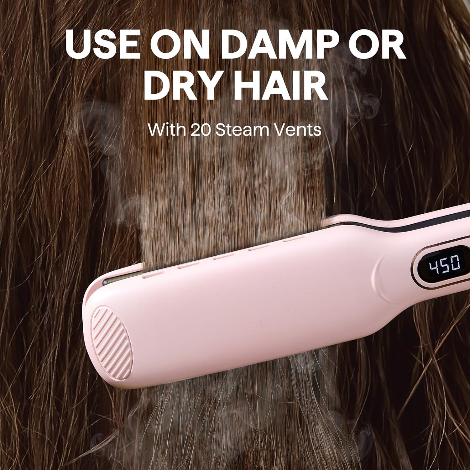 Wavytalk Wet to Straight Hair Straightener, 1.75 Inch Wide Vent Sesh Flat Iron for Damp or Dry Hair, Straightener with Dual Voltage Leave Silky Smooth Look, 20% Faster Styling, Pink - Image 3