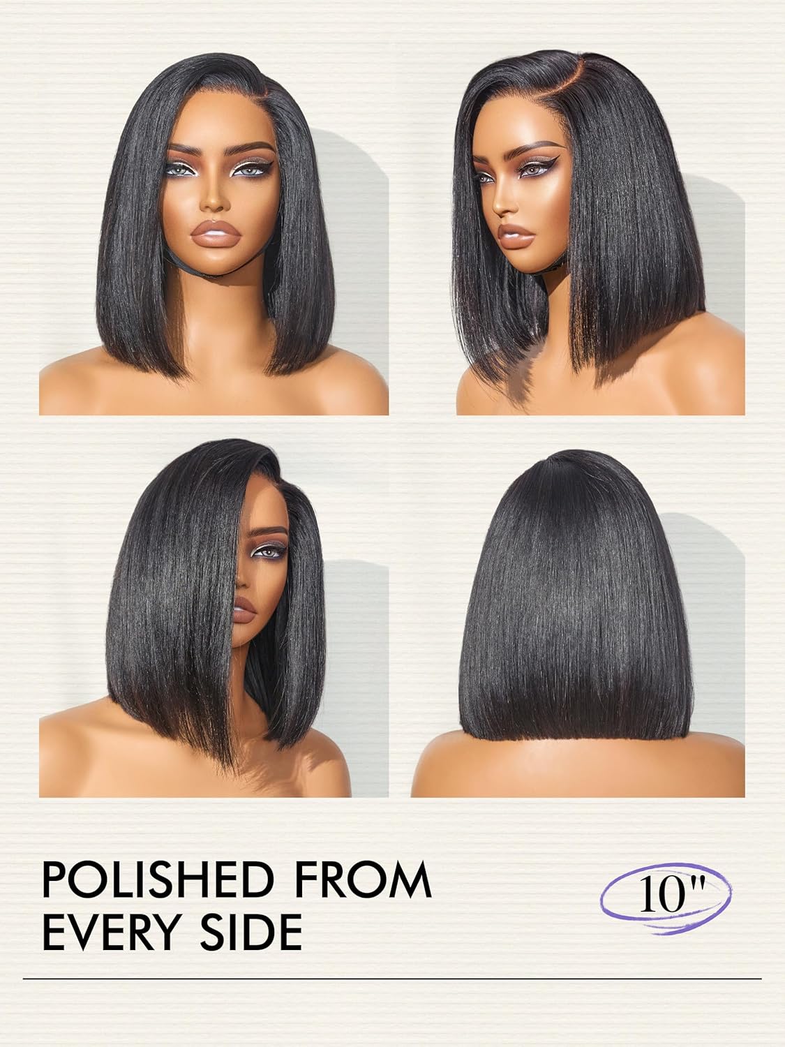 LUVME HAIR Bob Wig 100% Human Hair Wigs Protective Wig Glueless Without Spray Lace Front 10 Inches Bob, Pre Cut Plucked Lace Short Wig Ready To Go Natural Color Straight Bleached Knots Black Wigs - Image 9