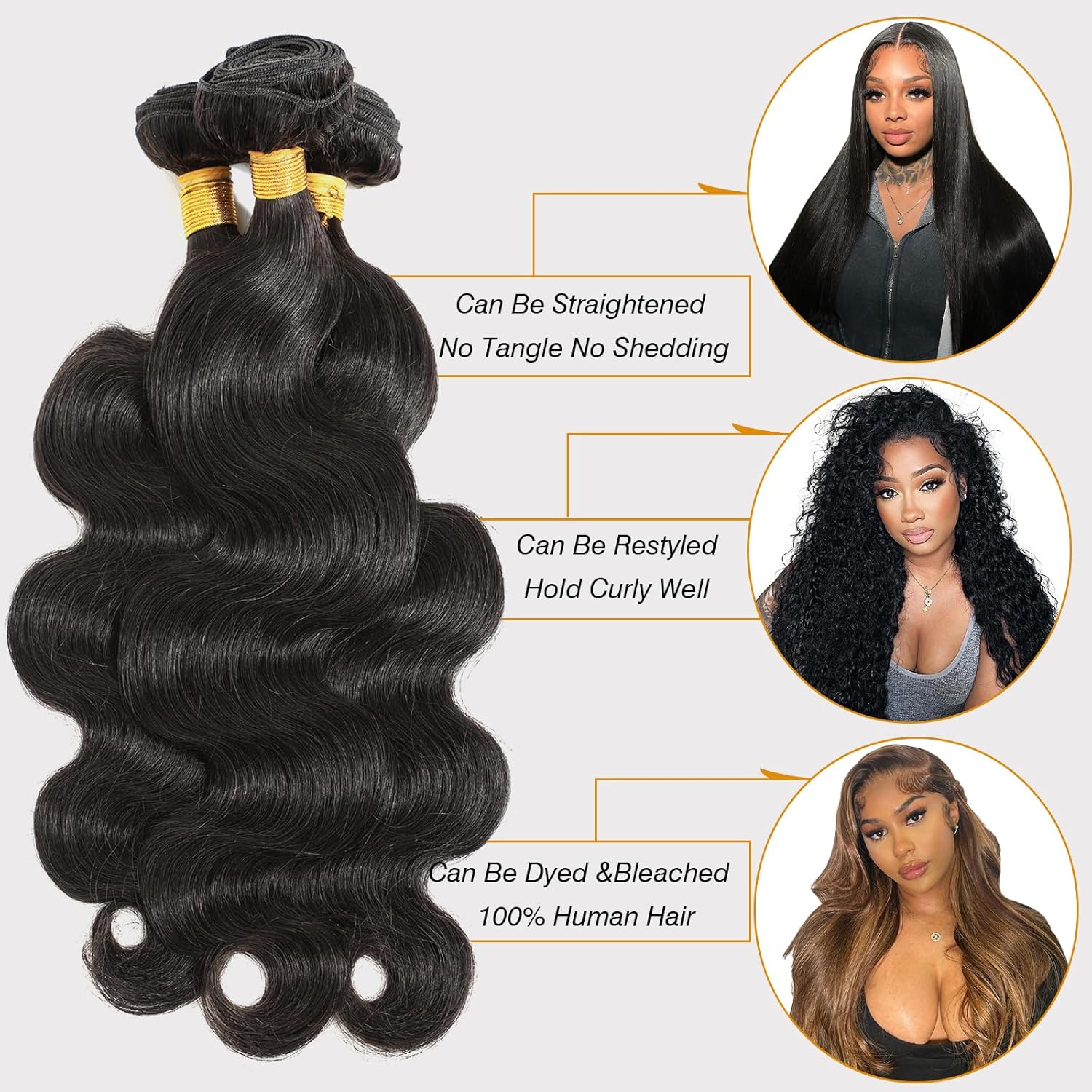 CSCHS 12A Human Hair Bundles 22 24 26 Inch Body Wave Bundles Human Hair 100% Unprocessed Brazilian Virgin Hair Quick Weave Extensions Natural Black - Image 2