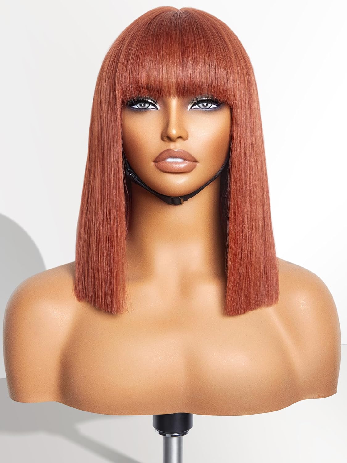 LUVME HAIR 12 Inch Reddish Brown Light Yaki Straight Human Hair Bob Wig With Bangs