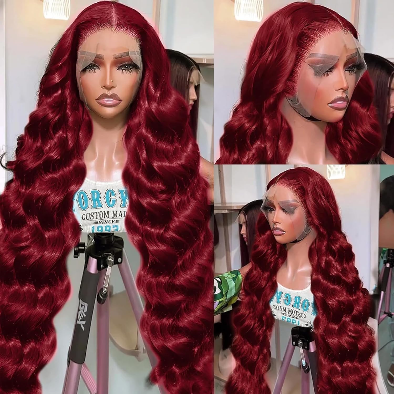 QZOQZO 28 Inch 99j Burgundy Lace Front Wigs Human Hair Red Burgundy Wig 180% Density 13x6 Body Wave Lace Front Wigs Pre Plucked Glueless Lace Front Wigs Human Hair for Women - Image 2