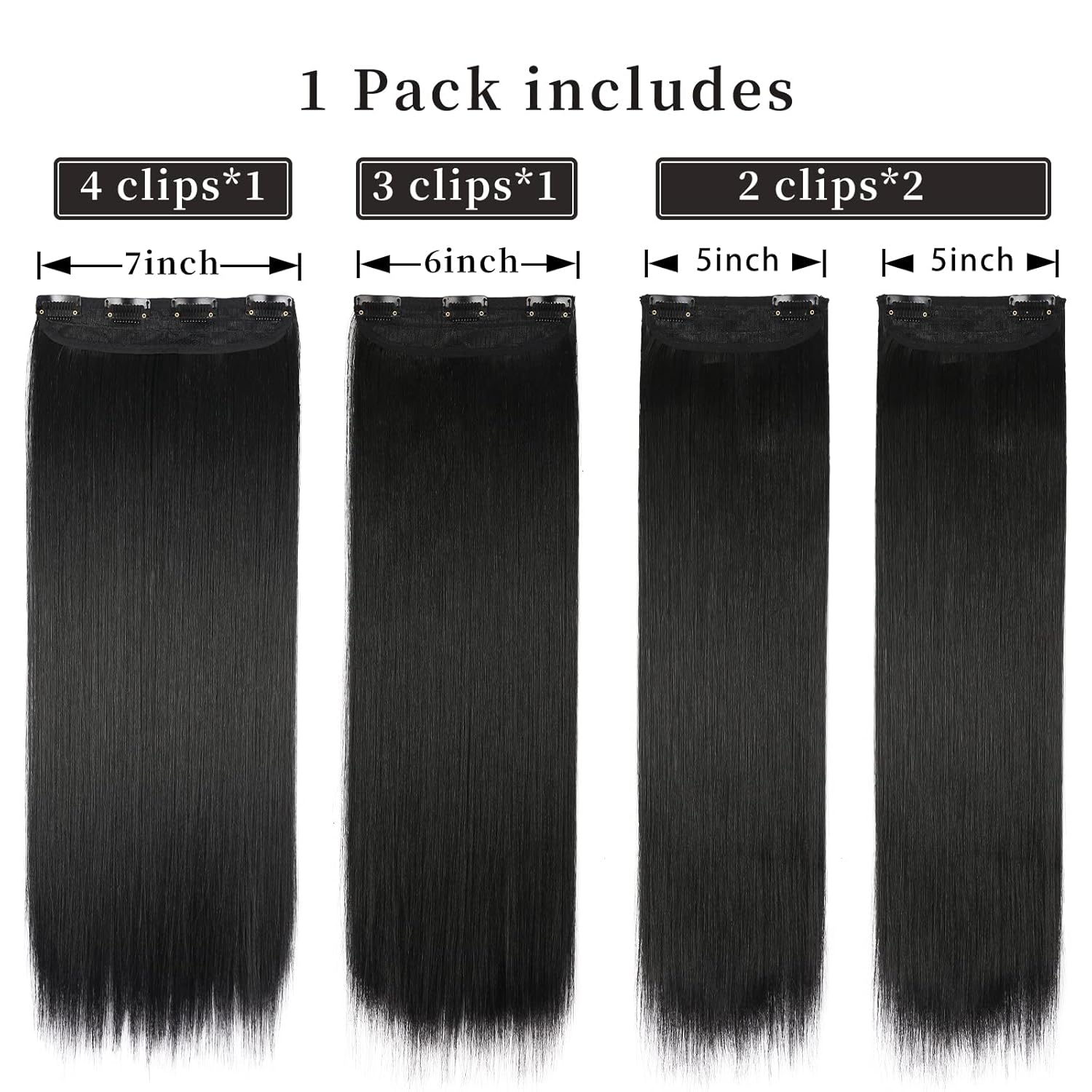 Black Hair Extensions Straight Clip in Hair Extensions Clip ins - Soft and Thick (20 Inches, 4Pcs, #1B) - Image 3