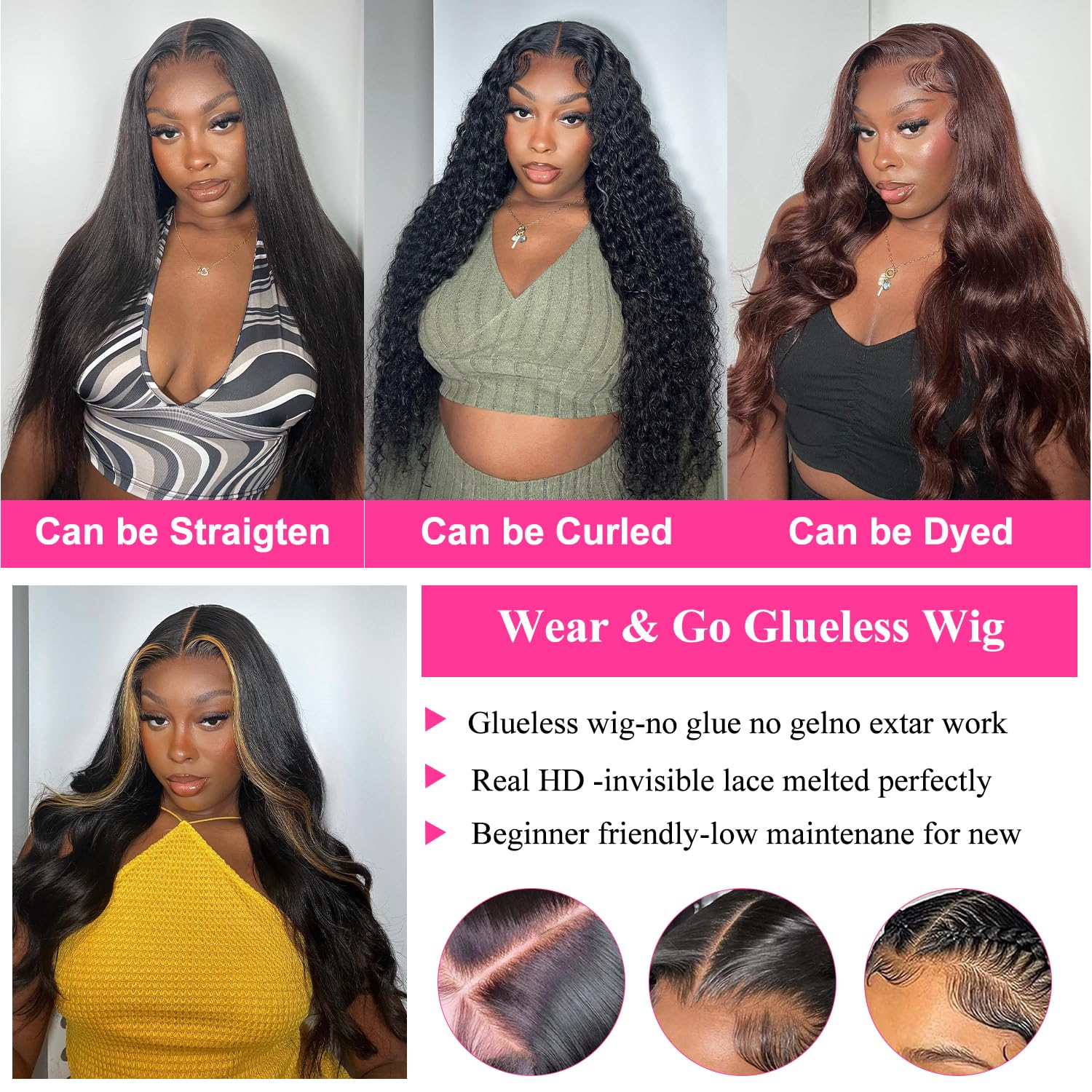 Uveous 28 Inch Wear and Go Glueless Wigs Human Hair Pre Plukced Pre Cut 5x5 Hd Lace Closure Wigs Human Hair for Women 180% Density Ready to Wear Glueless Body Wave Lace Front Wigs No Glue Wigs - Image 4