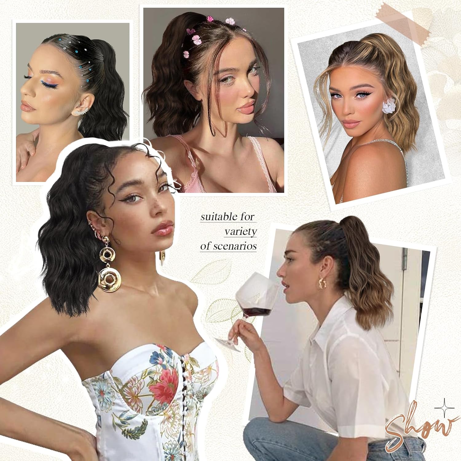 SOFEIYAN 14" Ponytail Extension, Short Wavy Claw Clip in Ponytail Hair Extension Synthetic Hairpieces Beige Blonde Mix Blonde Layered Natural Fluffy Curly Drawstring Ponytail Hair Piece for Women - Image 5