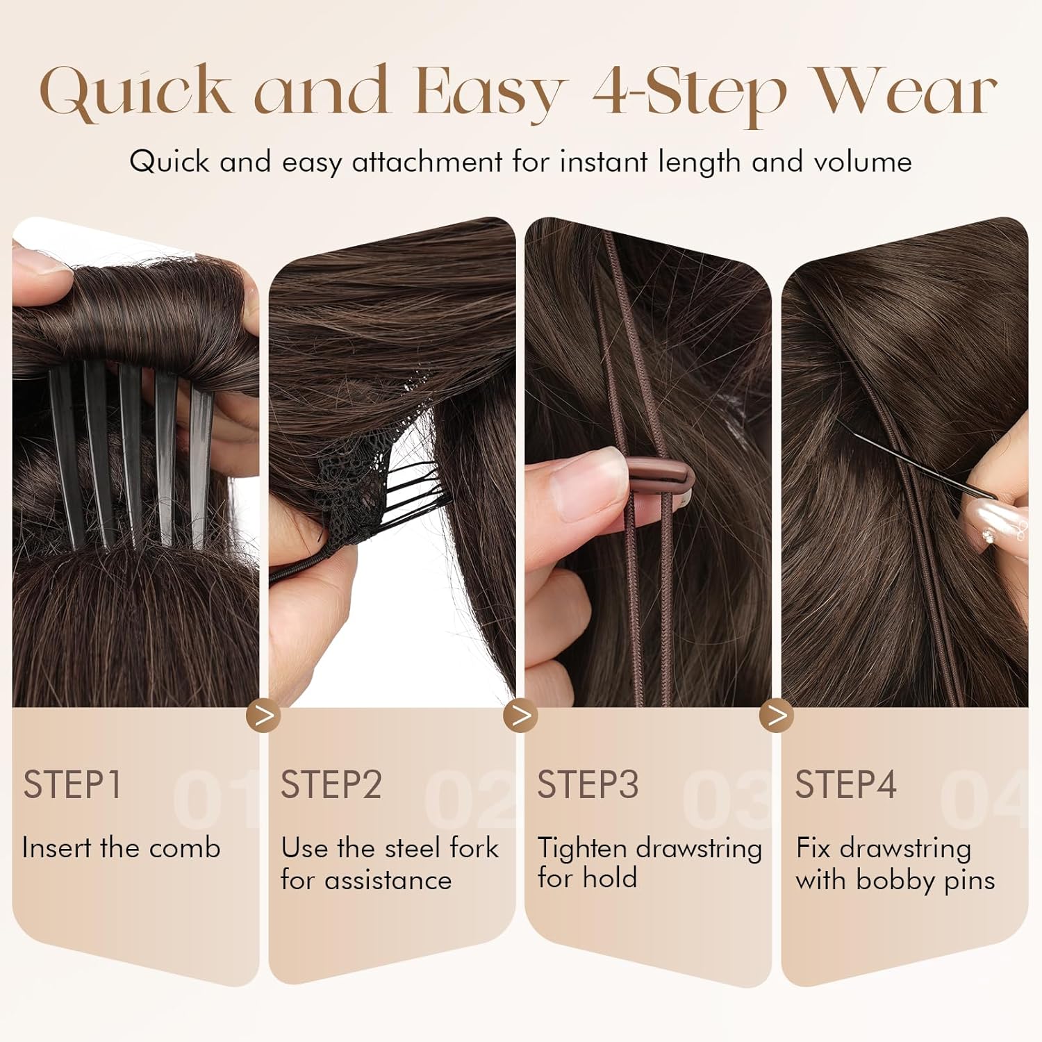 SOFEIYAN Drawstring Ponytail Extension for Women 24 Inch Comb Clip in Wavy Clip on Hairpiece Layered Fluffy Thick Pony Tails Hair Extension Synthetic Hairpieces for Daily Use - Ombre Wine Red - Image 5