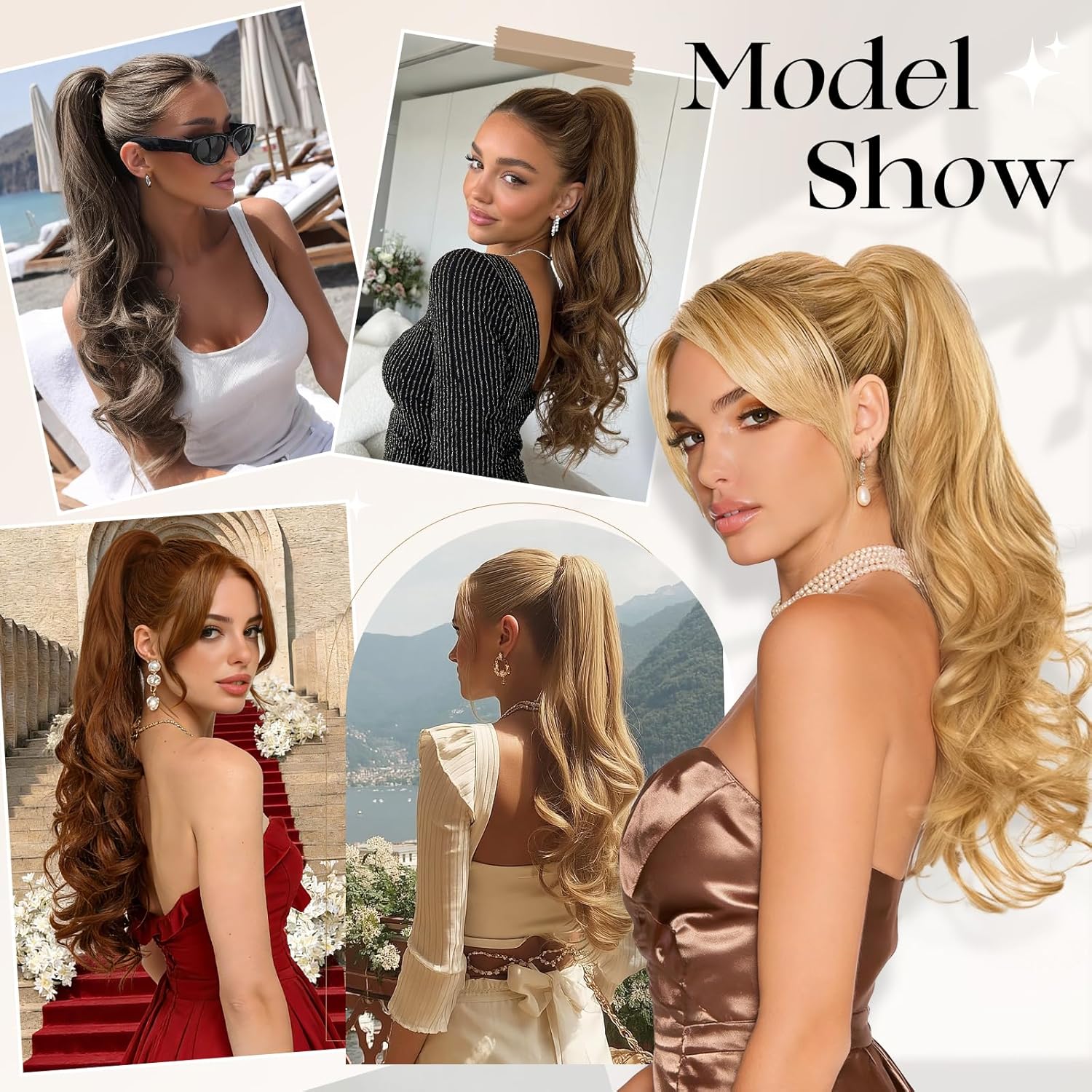 SOFEIYAN Drawstring Ponytail Extension for Women 24 Inch Comb Clip in Wavy Clip on Hairpiece Layered Fluffy Thick Pony Tails Hair Extension Synthetic Hairpieces for Daily Use - Ombre Wine Red - Image 6