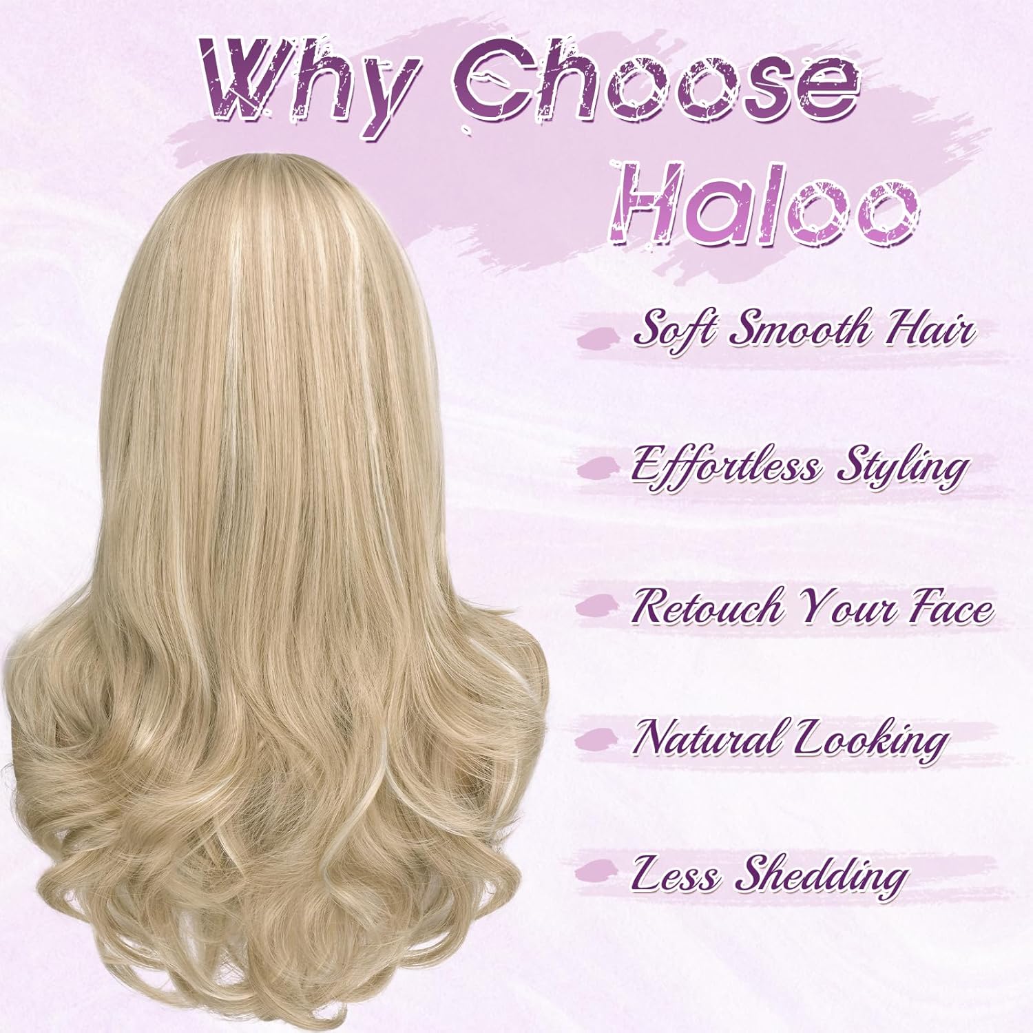 Haloo Blonde Wigs with Bangs Long Wavy Layered Haircut Natural Looking Fluffy Synthetic Heat Resistant Hair Wig for Women Daily Party, 24 Inch Dirty Blonde - Image 4