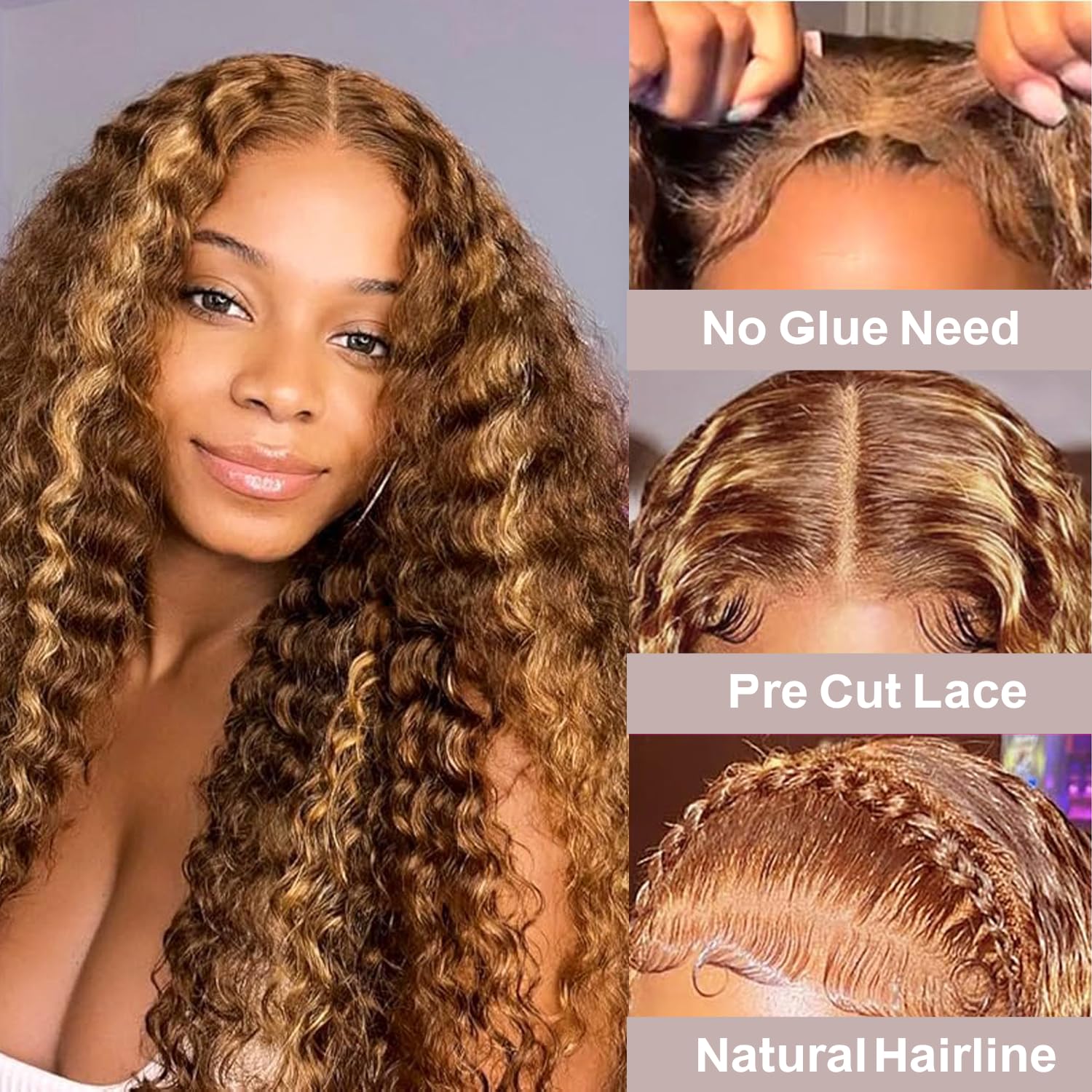 DULOVE Wear and Go Glueless Wigs Human Hair Pre Plucked Pre Cut Deep Wave Lace Front Wigs 200 Density 5x5 HD Lace Closure Wigs Human Hair No Glue Ready to Wear Wig for Beginner (4/27, 22 inch) - Image 2