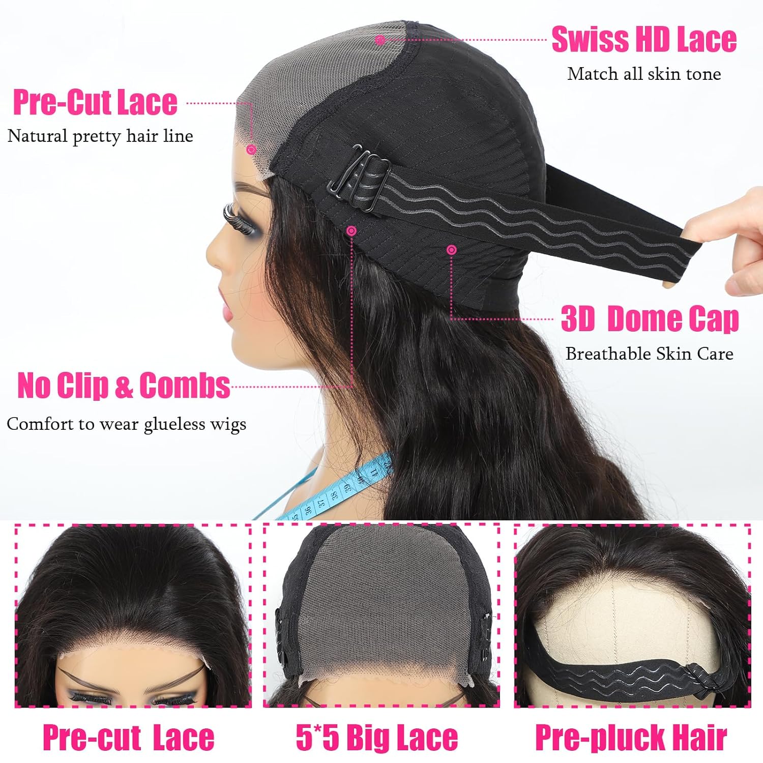 Uveous 28 Inch Wear and Go Glueless Wigs Human Hair Pre Plukced Pre Cut 5x5 Hd Lace Closure Wigs Human Hair for Women 180% Density Ready to Wear Glueless Body Wave Lace Front Wigs No Glue Wigs - Image 5
