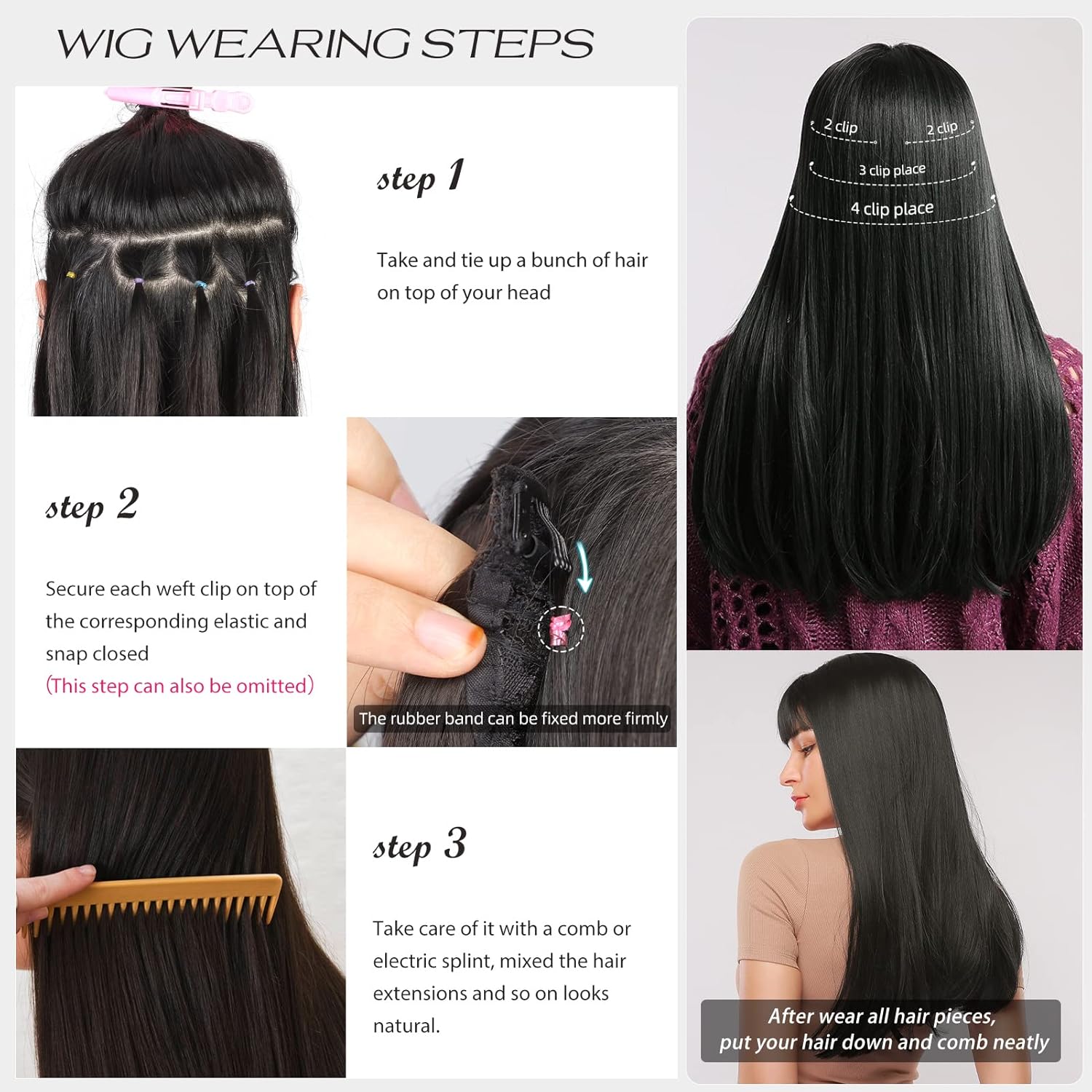 Black Hair Extensions Straight Clip in Hair Extensions Clip ins - Soft and Thick (20 Inches, 4Pcs, #1B) - Image 7
