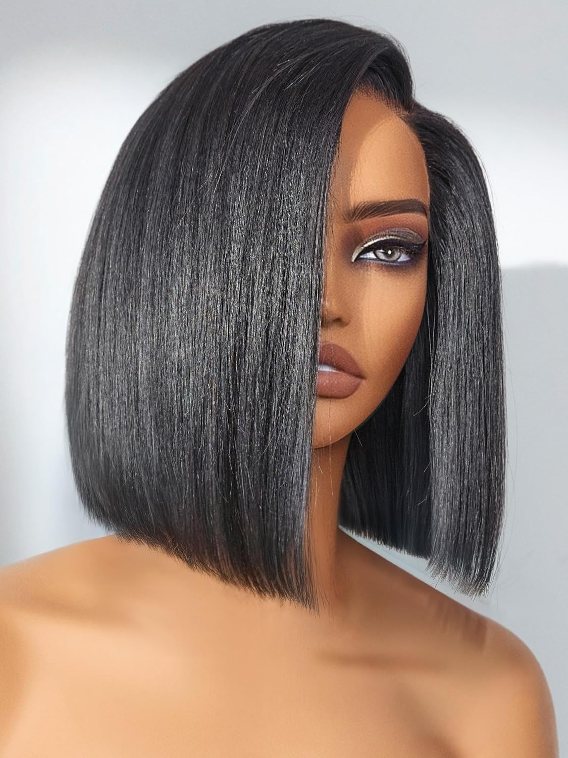 LUVME HAIR Bob Wig 100% Human Hair Wigs Protective Wig Glueless Without Spray Lace Front 10 Inches Bob, Pre Cut Plucked Lace Short Wig Ready To Go Natural Color Straight Bleached Knots Black Wigs