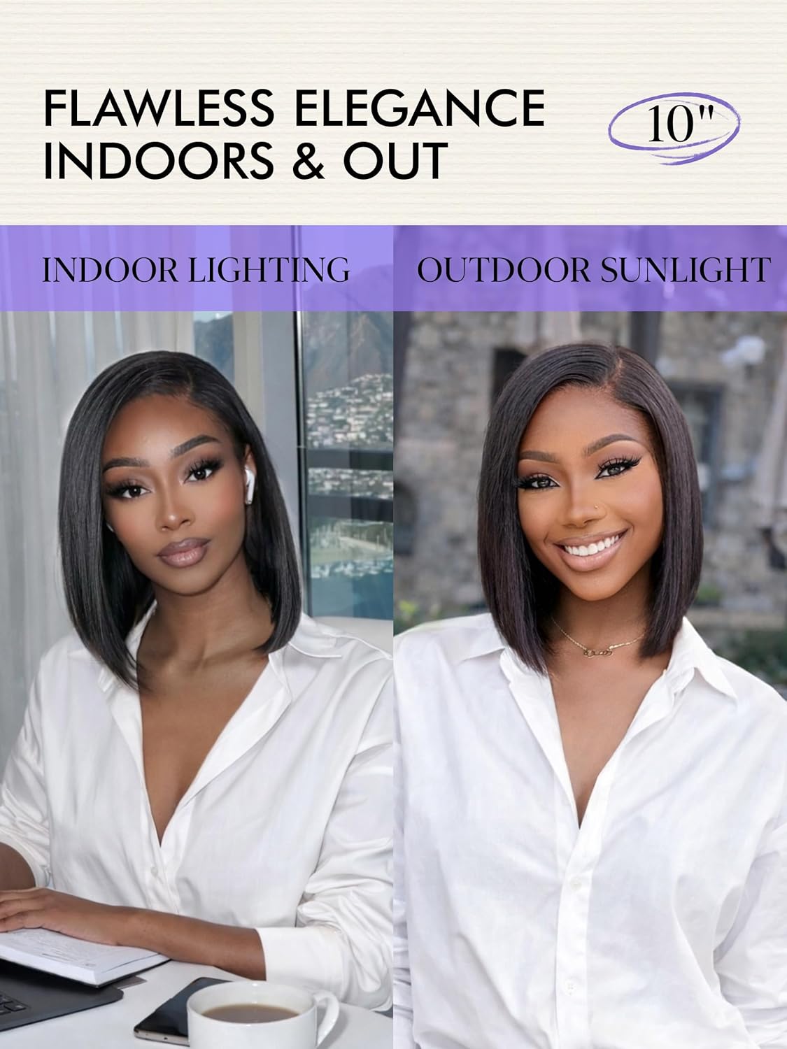 LUVME HAIR Bob Wig 100% Human Hair Wigs Protective Wig Glueless Without Spray Lace Front 10 Inches Bob, Pre Cut Plucked Lace Short Wig Ready To Go Natural Color Straight Bleached Knots Black Wigs - Image 7