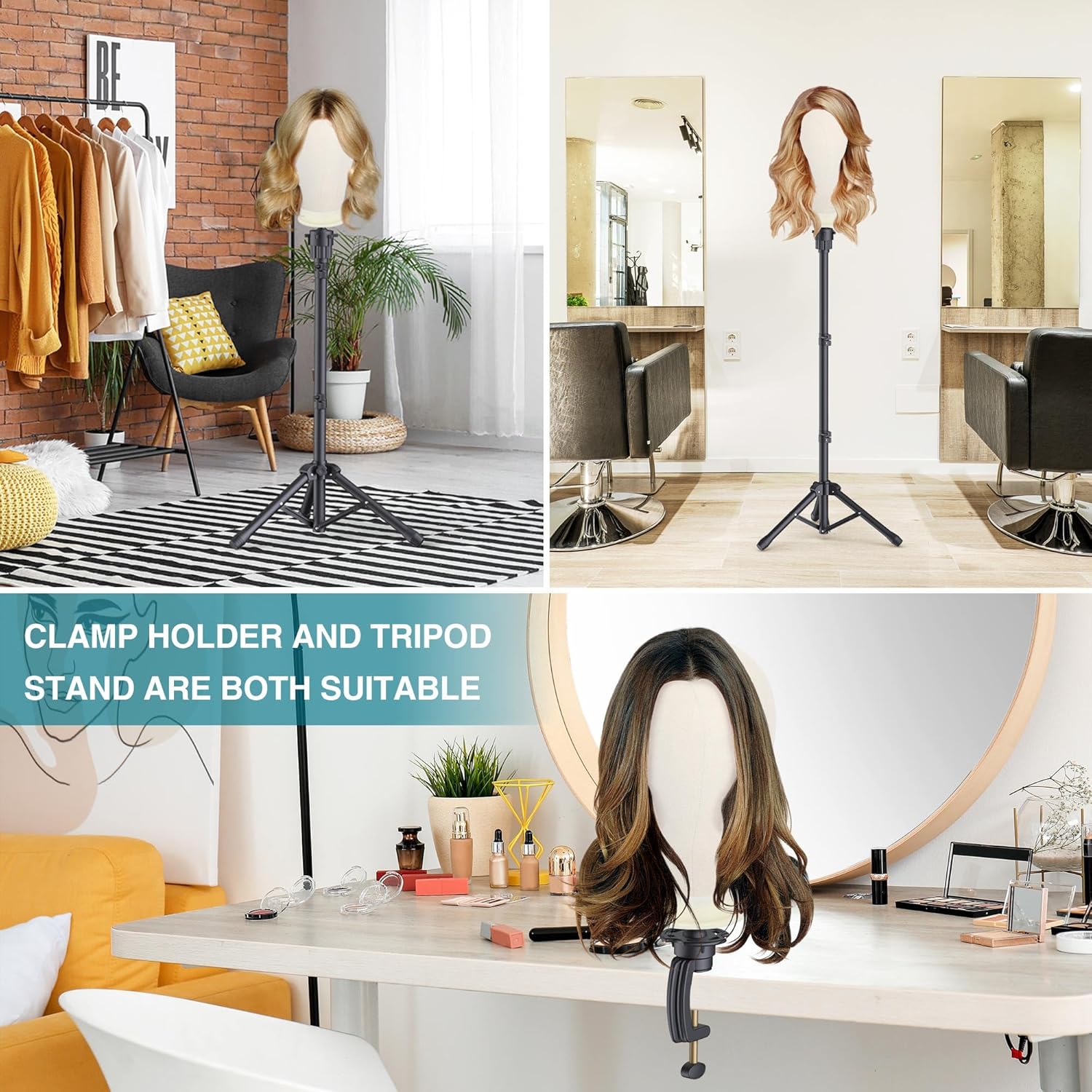 Wig Stand with Head 50 Inches, Wig Head Stand with 22 Inches Mannequin Head, Height Adjustable Metal Tripod Wig Stand, Manikin Head Set for Wigs Display Making Hair Weave and Styling - Image 7