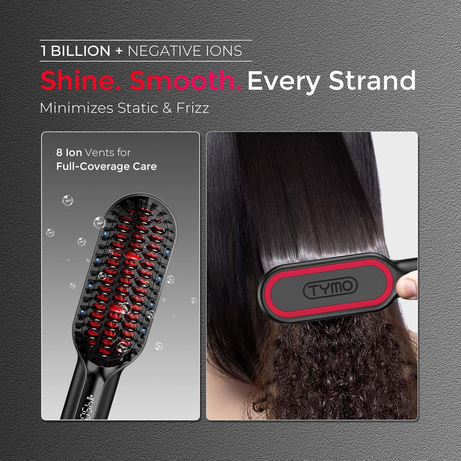TYMO Hair Straightener Brush - Upgraded Ionic Compact Straightening Brush for Women with Wave-Design Bristles, Fast, Smooth Styling, Lightweight Hot Comb & Travel Flat Iron, 1 Billion Ions, Black - Image 5
