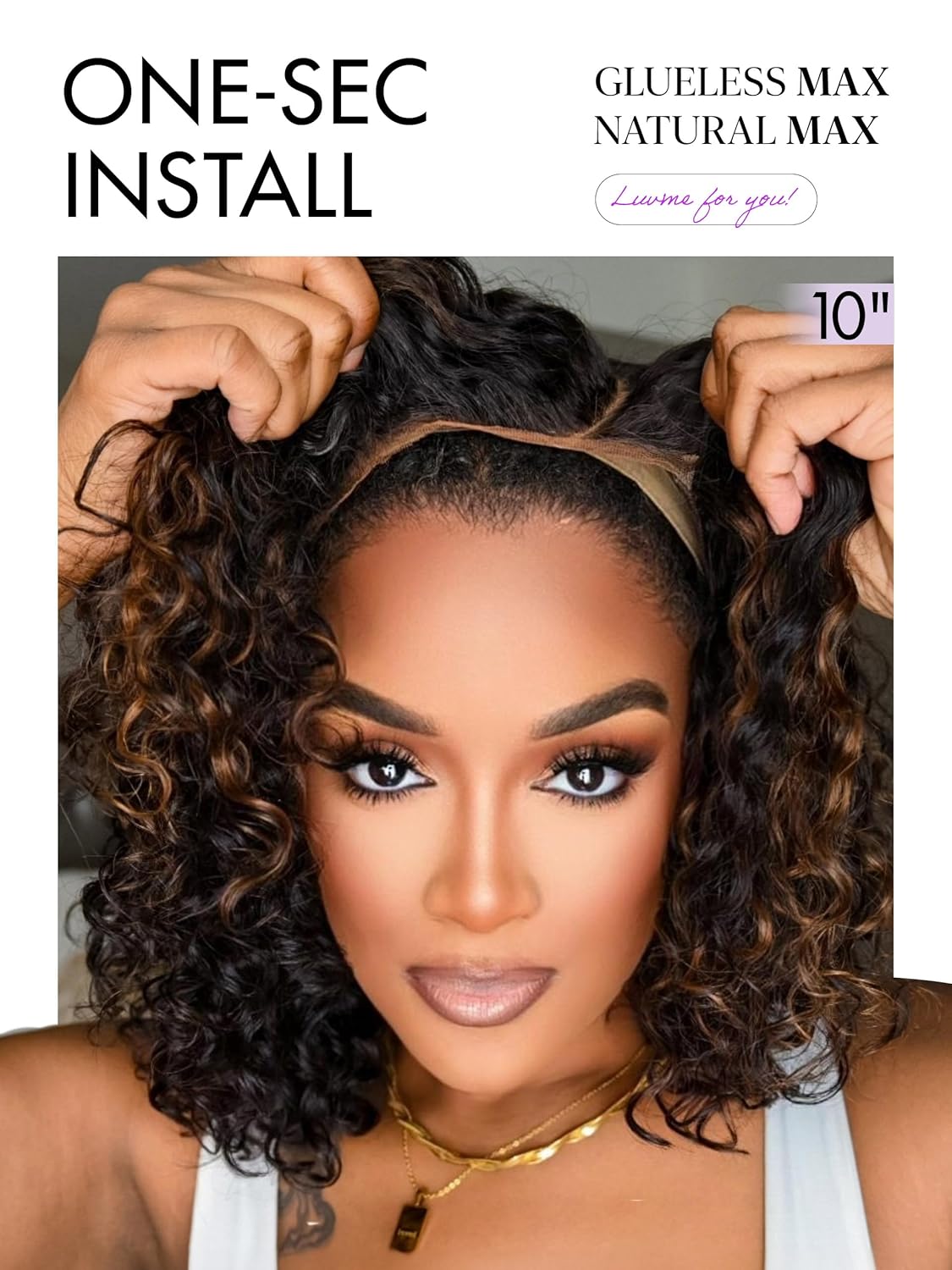 LUVME HAIR Mix Color Highlight 10 Inch Curly Wig, Glueless HD Lace Wigs Human Hair Pre Plucked Pre Cut, Curly Bob Wig Human Hair Short Wig with Blonde Highlights Ready to Go Wig - Image 6