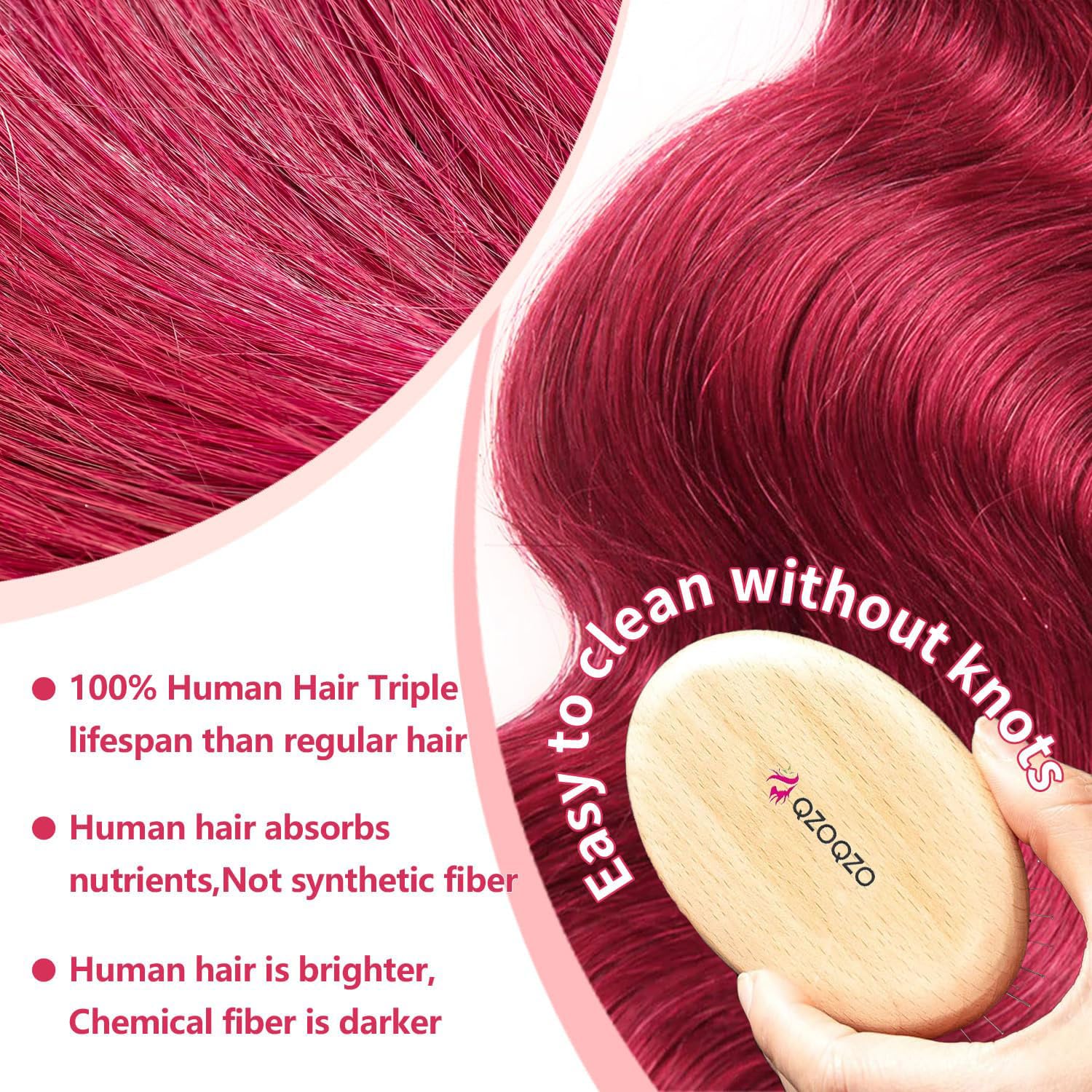 QZOQZO 28 Inch 99j Burgundy Lace Front Wigs Human Hair Red Burgundy Wig 180% Density 13x6 Body Wave Lace Front Wigs Pre Plucked Glueless Lace Front Wigs Human Hair for Women - Image 4