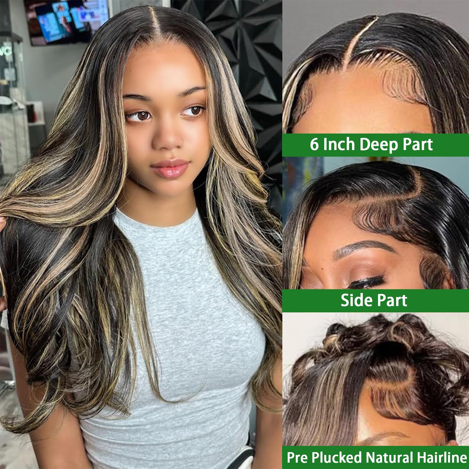 MUZOJET 1B/27 Highlight Ombre Balayage 13x6 Lace Front Wigs Human Hair Black and Blonde HD Transparent Lace Front Wig Human Hair Pre Plucked with Baby Hair for Black Women 180% Density 26 Inch - Image 2