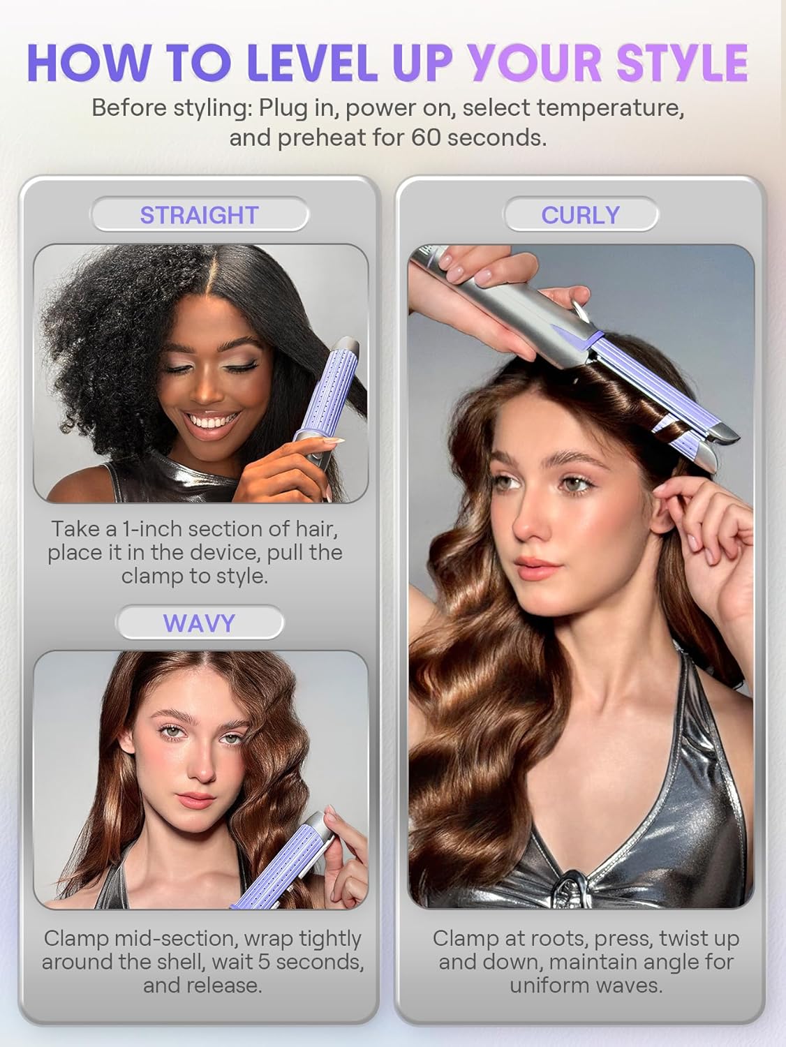 SHEGLAM Manual Airflow Styler Curling Iron, 2 in 1 Hair Straightener & Curler, 360° Cool Air Lock, 1 inch, Anti-Scald Flat Iron, 4 Temps, Fast Curling Straightening Less Damage for Long Short Hair - Image 4