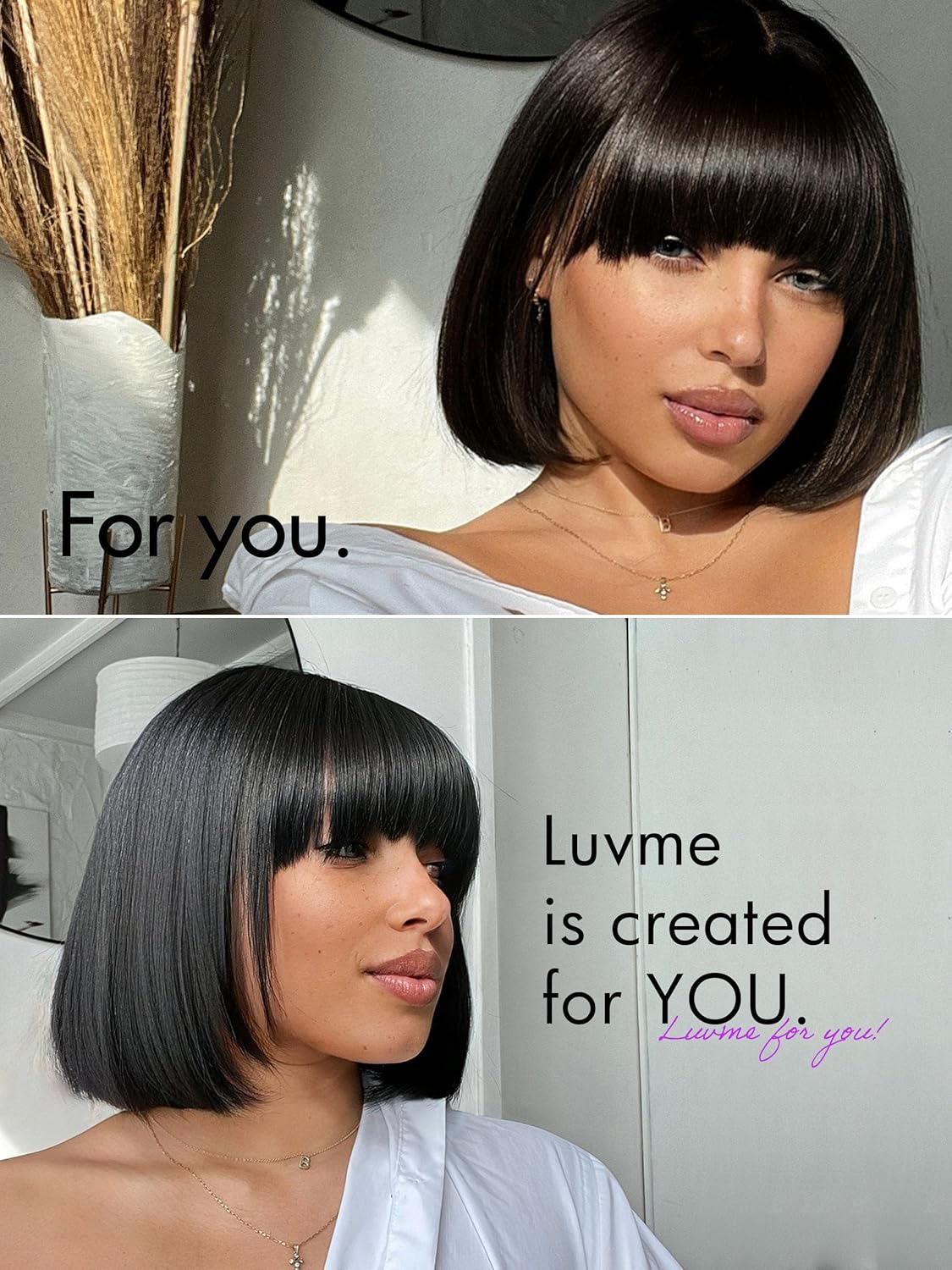 LUVME HAIR 10 Inch Light Yaki Straight Bob Wig with Bangs Human Hair - Image 6