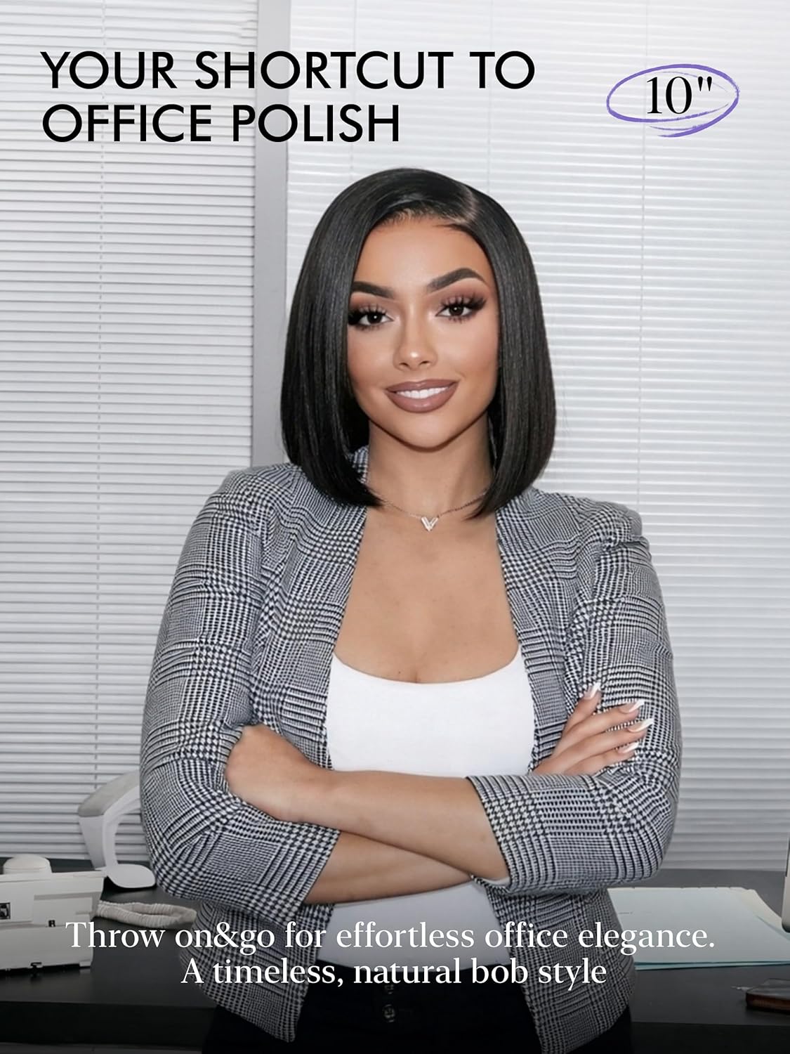 LUVME HAIR Bob Wig 100% Human Hair Wigs Protective Wig Glueless Without Spray Lace Front 10 Inches Bob, Pre Cut Plucked Lace Short Wig Ready To Go Natural Color Straight Bleached Knots Black Wigs - Image 2
