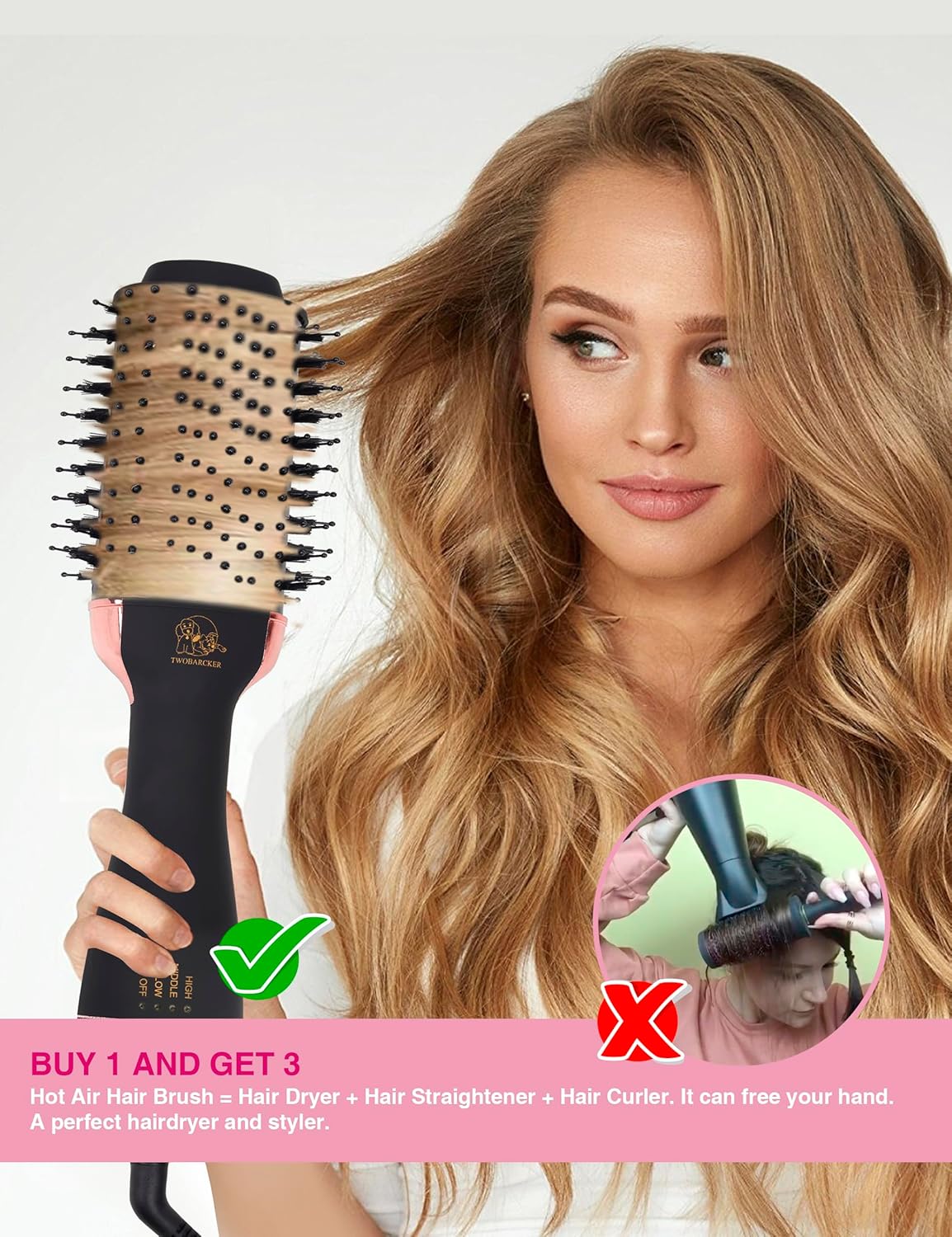 Hair Dryer Brush Blow Dryer Brush in One, 4 in 1 Ionic Hair Dryer and Styler Volumizer with Oval Titanium Barrel, Hot Air Straightener for Smooth Frizz-Free Blowout - Image 2