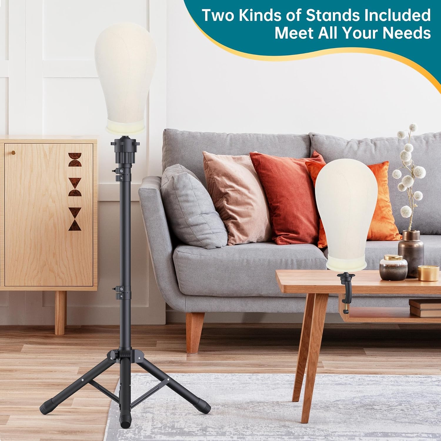 Wig Stand with Head 50 Inches, Wig Head Stand with 22 Inches Mannequin Head, Height Adjustable Metal Tripod Wig Stand, Manikin Head Set for Wigs Display Making Hair Weave and Styling - Image 5