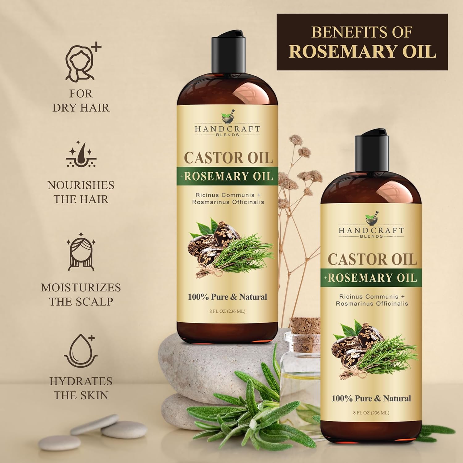 Handcraft Blends Castor Oil with Rosemary Oil 8 Fl Oz | 100% Pure and Natural | Premium Grade Carrier Oil | Hair, Eyelashes and Eyebrows | Hair and Body - Image 10