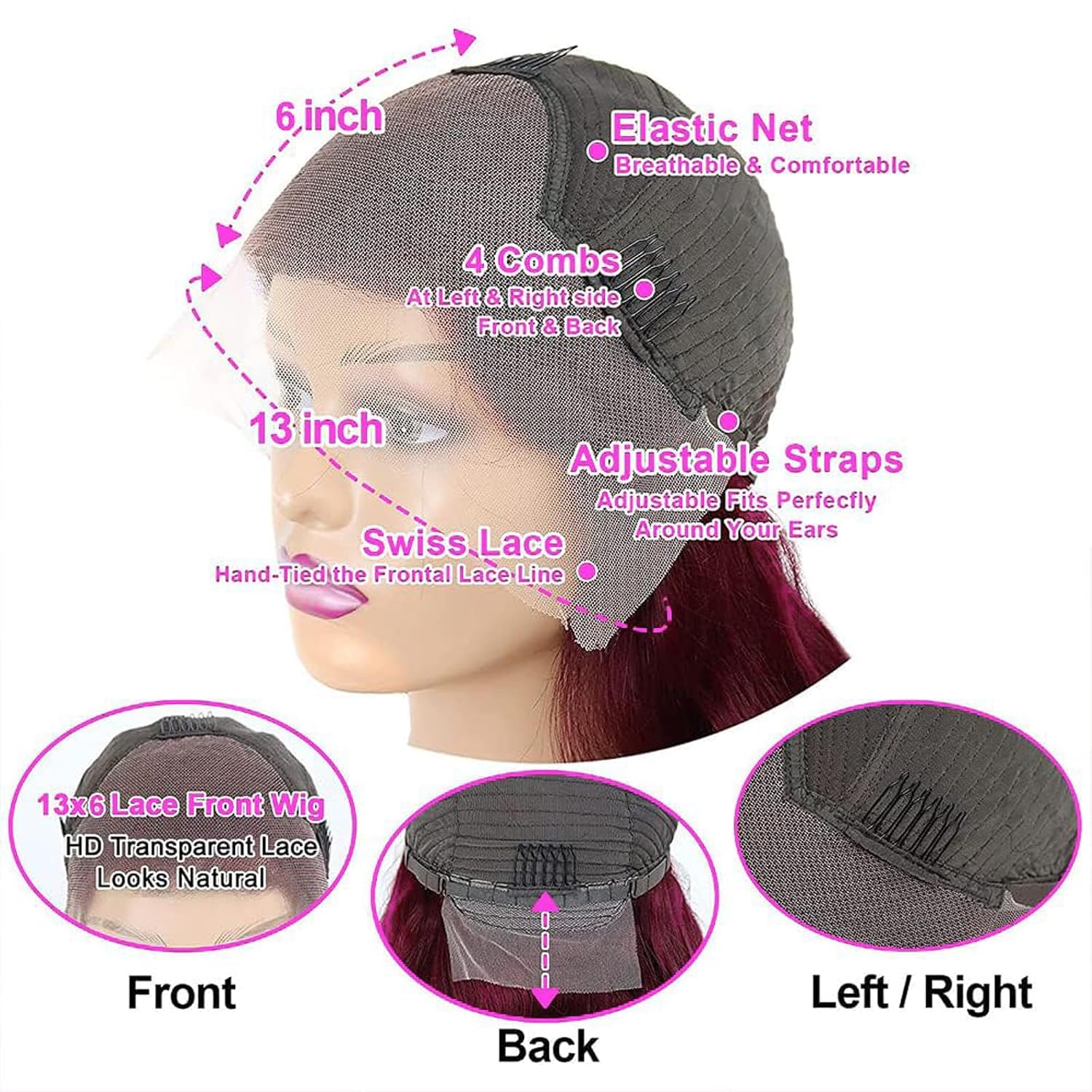 QZOQZO 28 Inch 99j Burgundy Lace Front Wigs Human Hair Red Burgundy Wig 180% Density 13x6 Body Wave Lace Front Wigs Pre Plucked Glueless Lace Front Wigs Human Hair for Women - Image 3