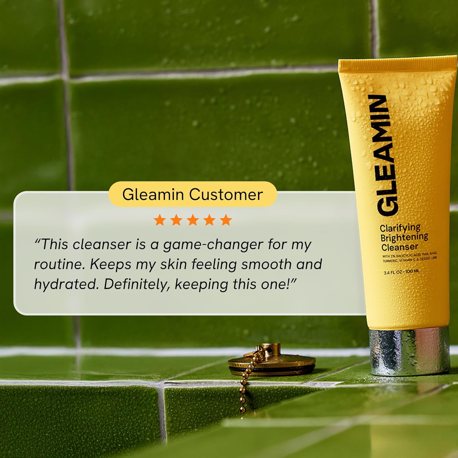 Gleamin Clarifying Brightening Cleanser - 2% Salicylic Acid with Vitamin C Facial Cleanser, PHA & AHA, Unclogs Pores, Gently Exfoliates for All Skin Types, Fragrance Free - 3.4 fl oz - Image 9