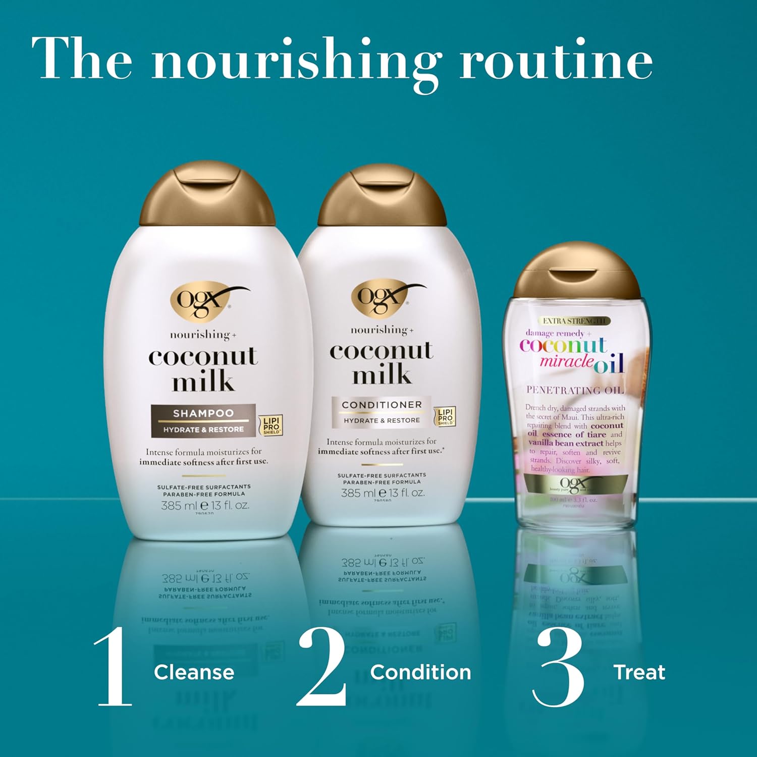 OGX Nourishing + Coconut Milk Sulfate Free Shampoo and Conditioner Set, Hydrates & Softens Hair, Lipi Pro Shield Technology, Creamy Coconut Milk White Peach & Shea Butter Scent, 2 Items, 2 x 13 fl oz - Image 7