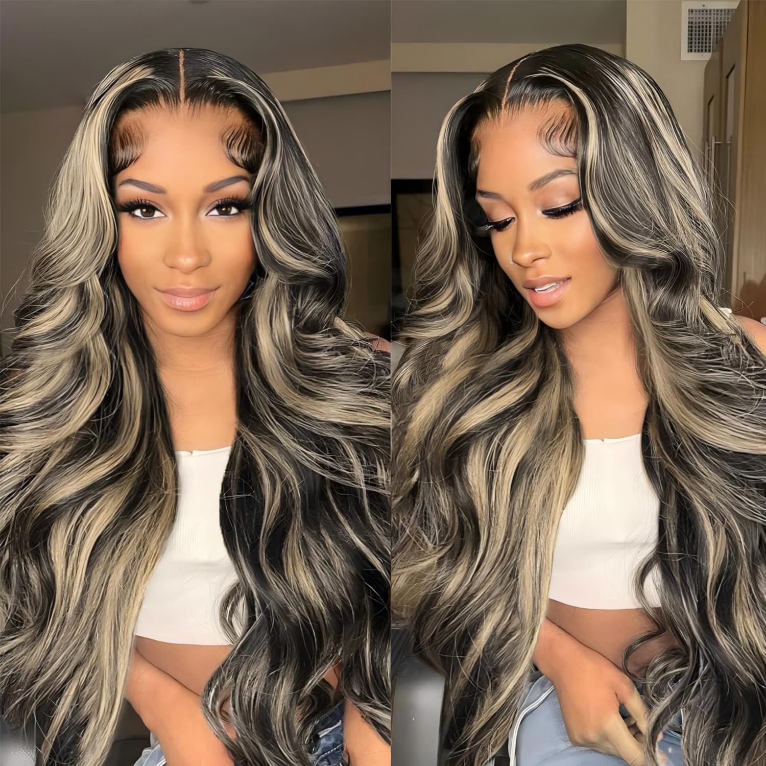 MUZOJET 1B/27 Highlight Ombre Balayage 13x6 Lace Front Wigs Human Hair Black and Blonde HD Transparent Lace Front Wig Human Hair Pre Plucked with Baby Hair for Black Women 180% Density 26 Inch - Image 3