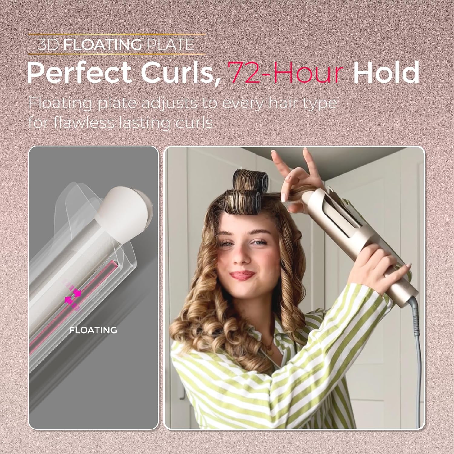 TYMO CurlPro Plus Automatic Rotating Curling Iron - Upgraded Long Barrel Curling Wand for Long Hair, Ceramic Hair Curler for Women, Anti-Scald, Tangle-Free, 600M Ionic, Dual Voltage, Gold, 1 Inch - Image 5