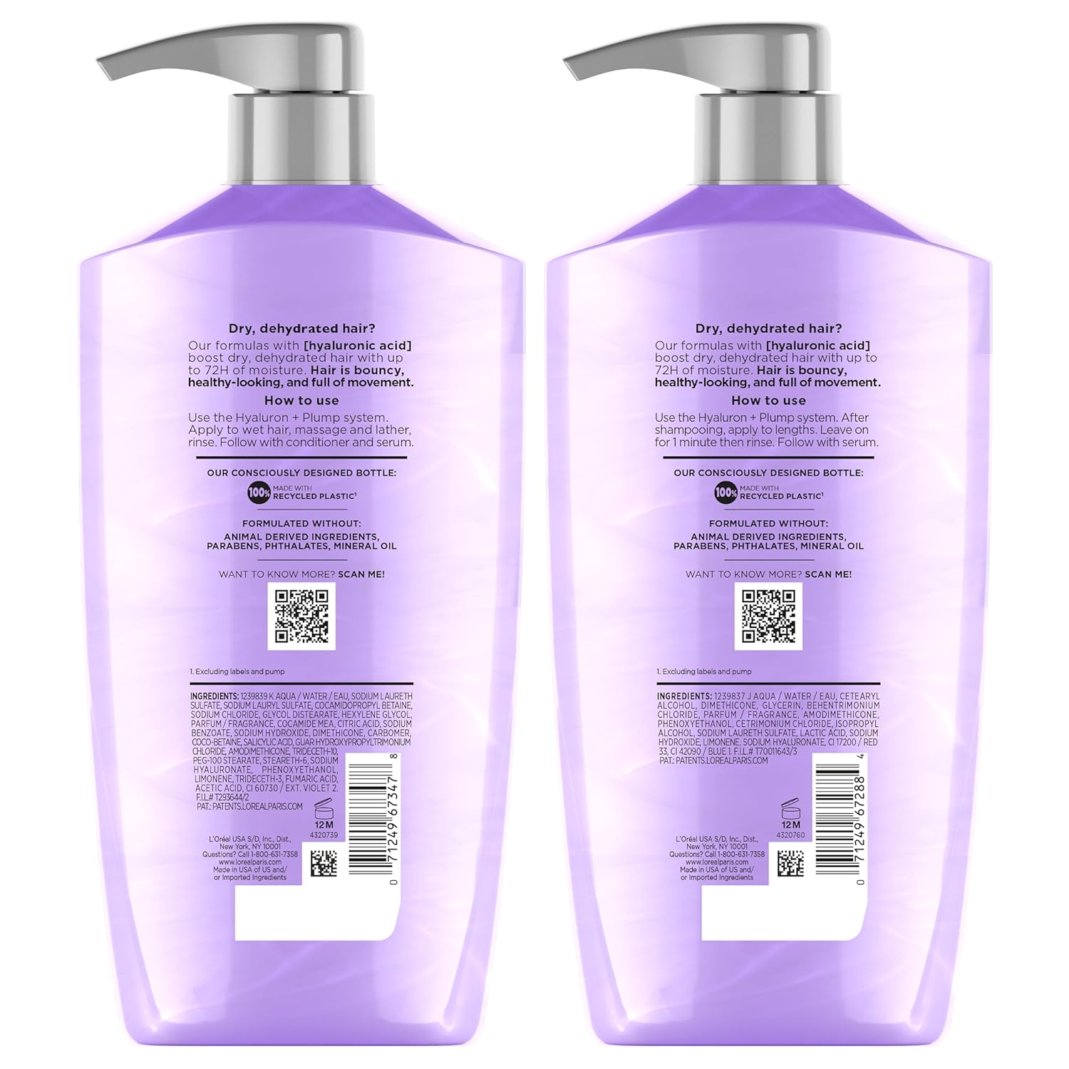 L'Oreal Paris Elvive Hyaluron Plump Shampoo and Conditioner Set for Dehydrated, Dry Hair with Hyaluronic Acid Care Complex, 1 Kit (2 Products) - Image 9